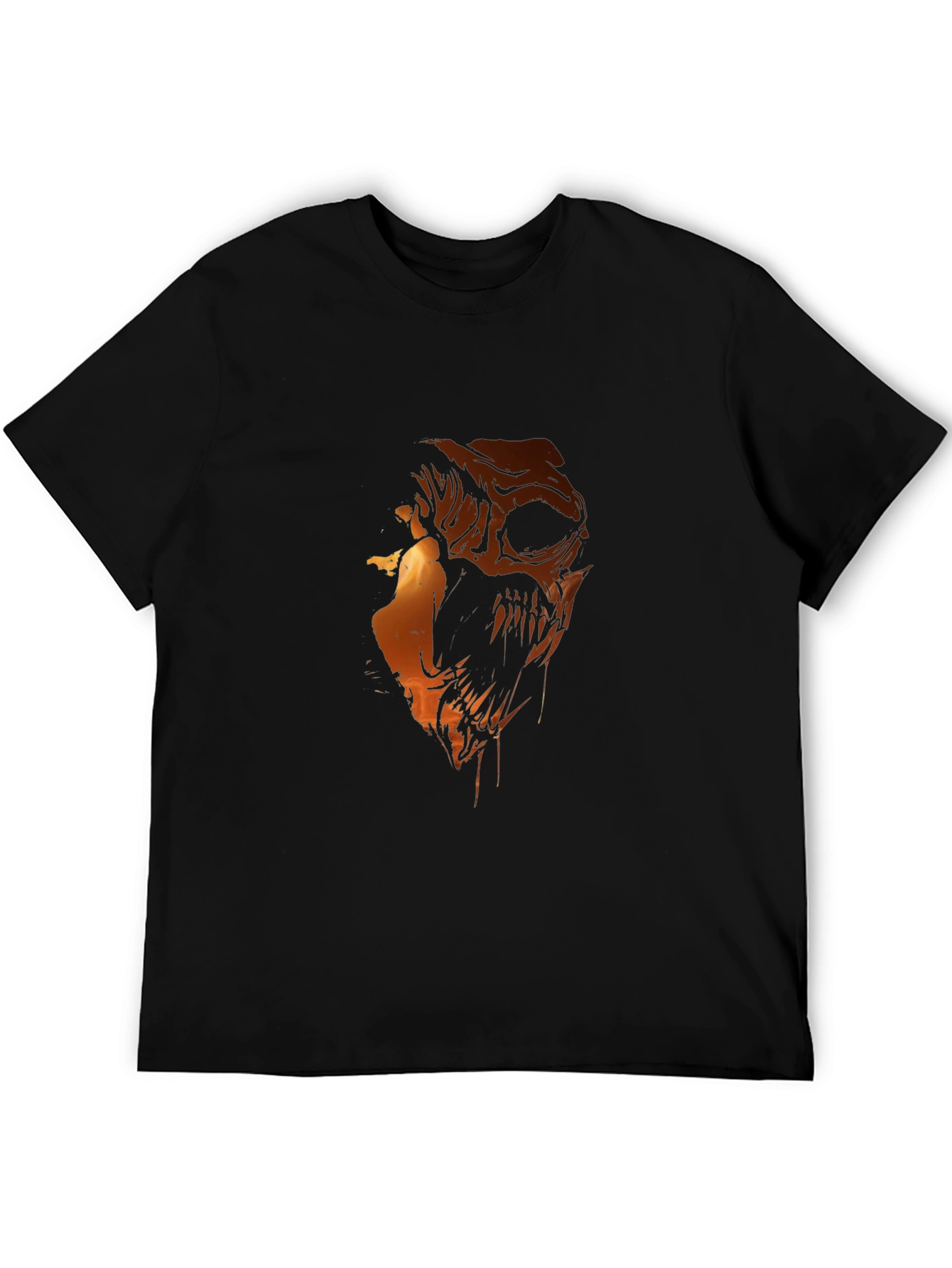 Fiery Skull Graphic Print Black T-Shirt