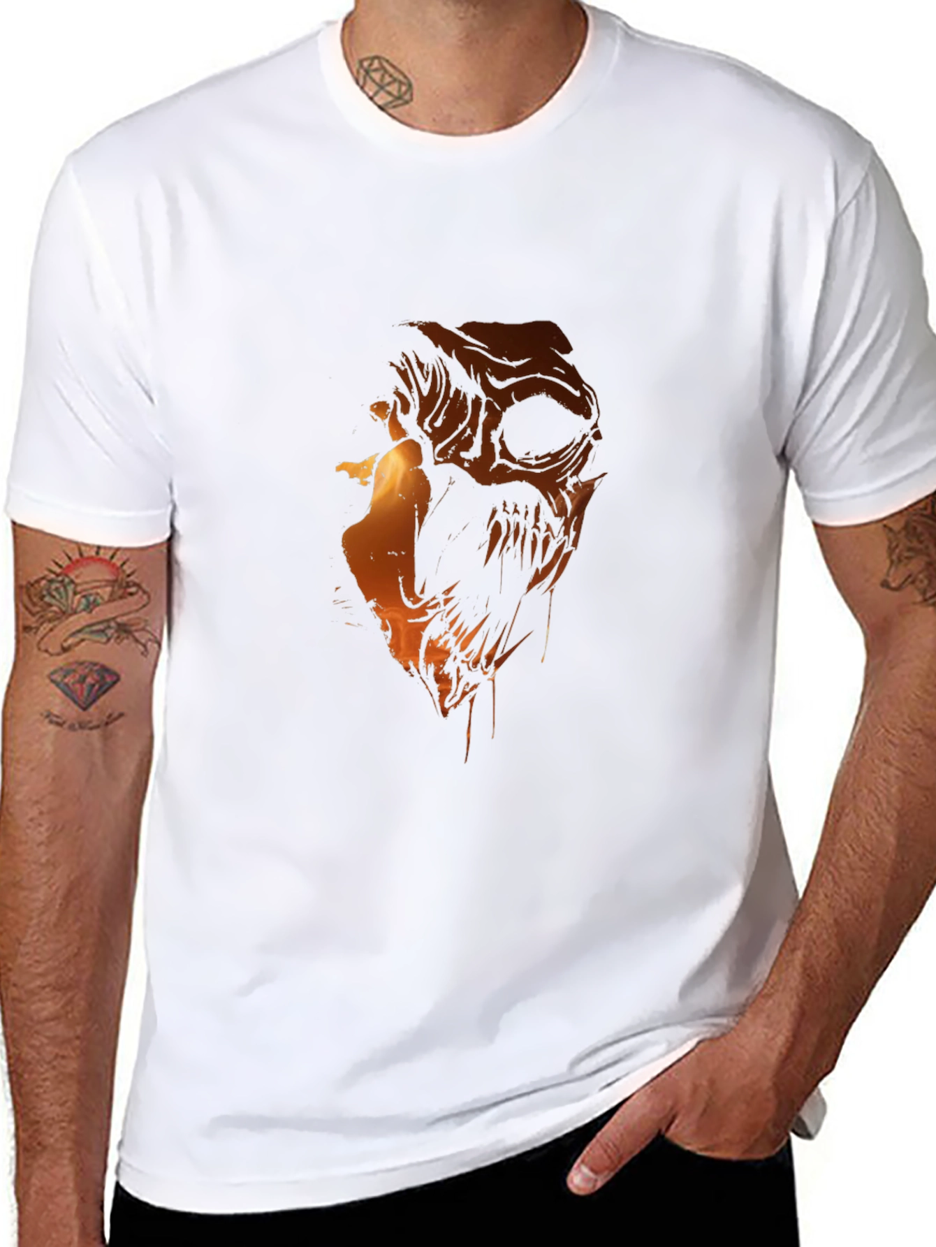 Fiery Skull Graphic Print Black T-Shirt