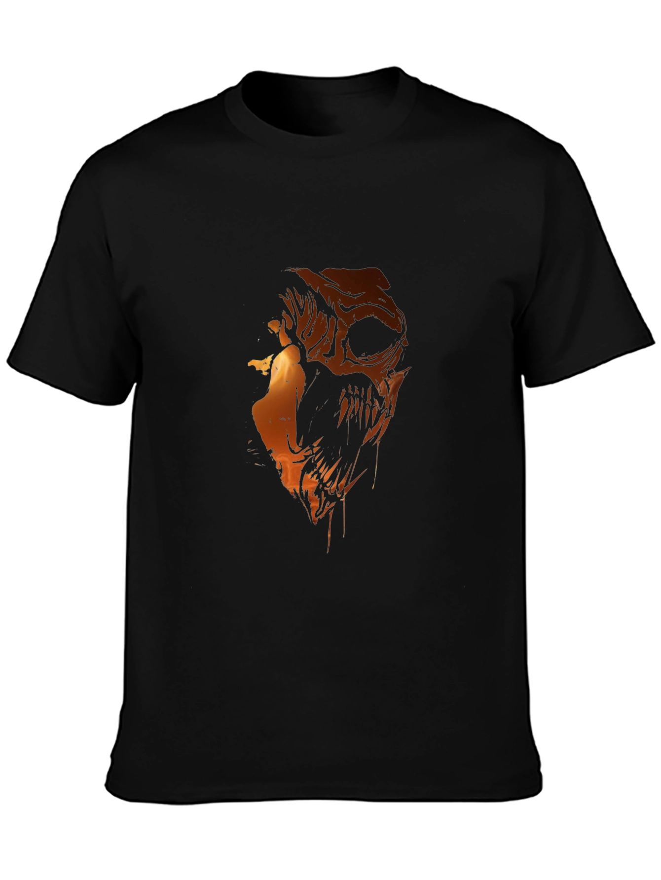 Fiery Skull Graphic Print Black T-Shirt