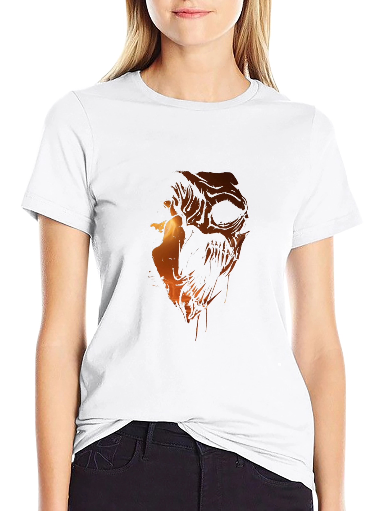 Fiery Skull Graphic Print Black T-Shirt