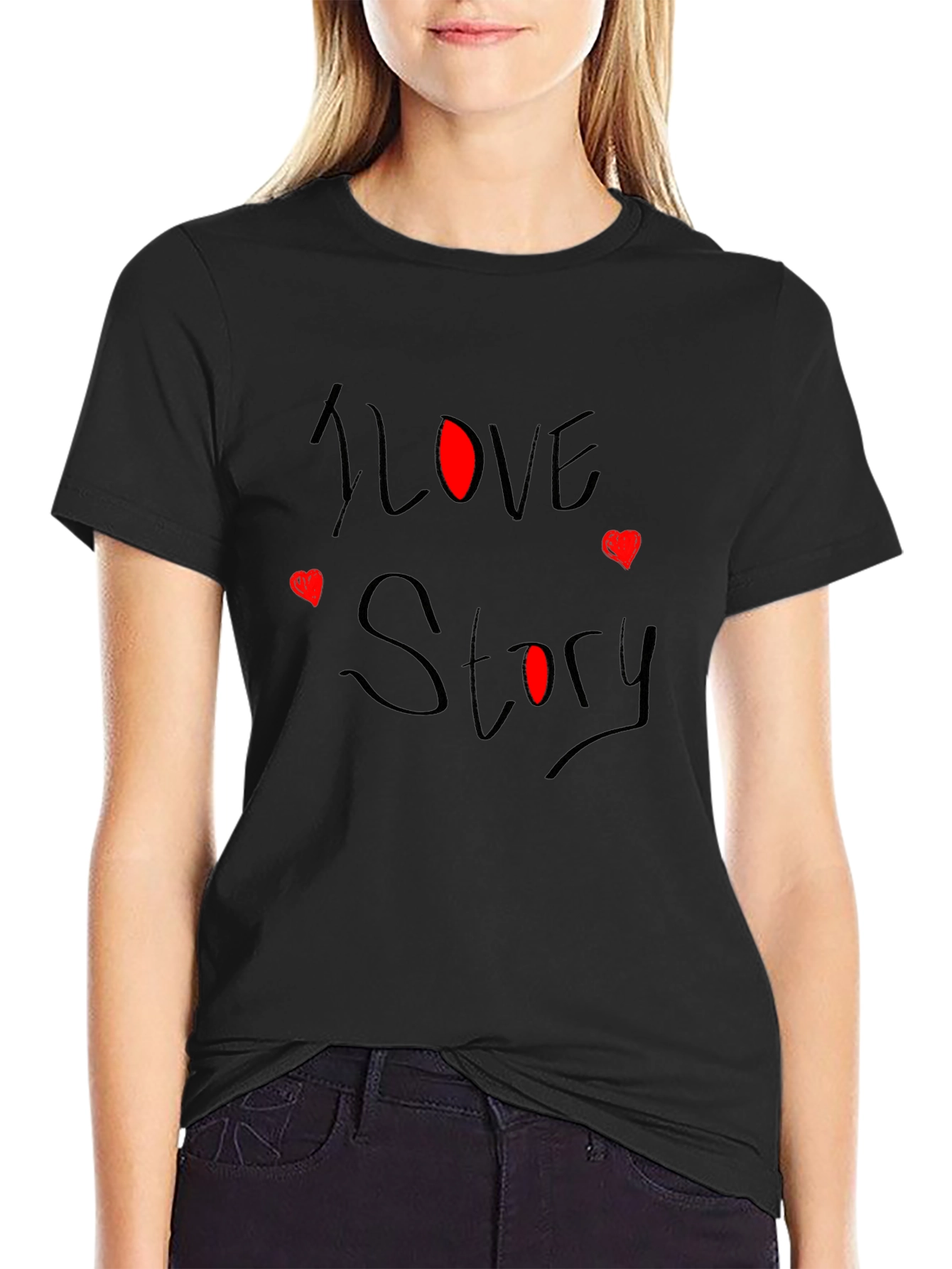 I Love Story Black Graphic Tee