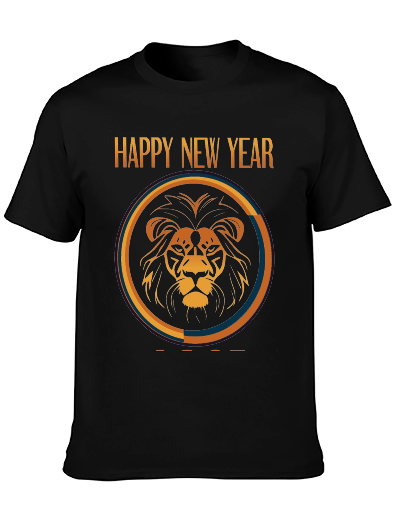 Happy New Year Lion Graphic Black T-Shirt