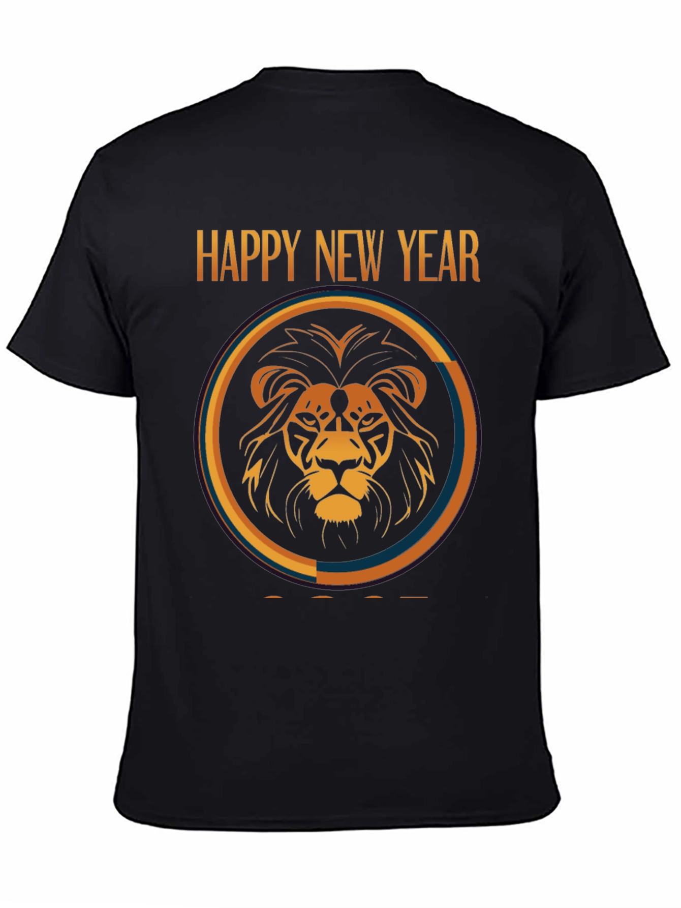 Happy New Year Lion Graphic Black T-Shirt