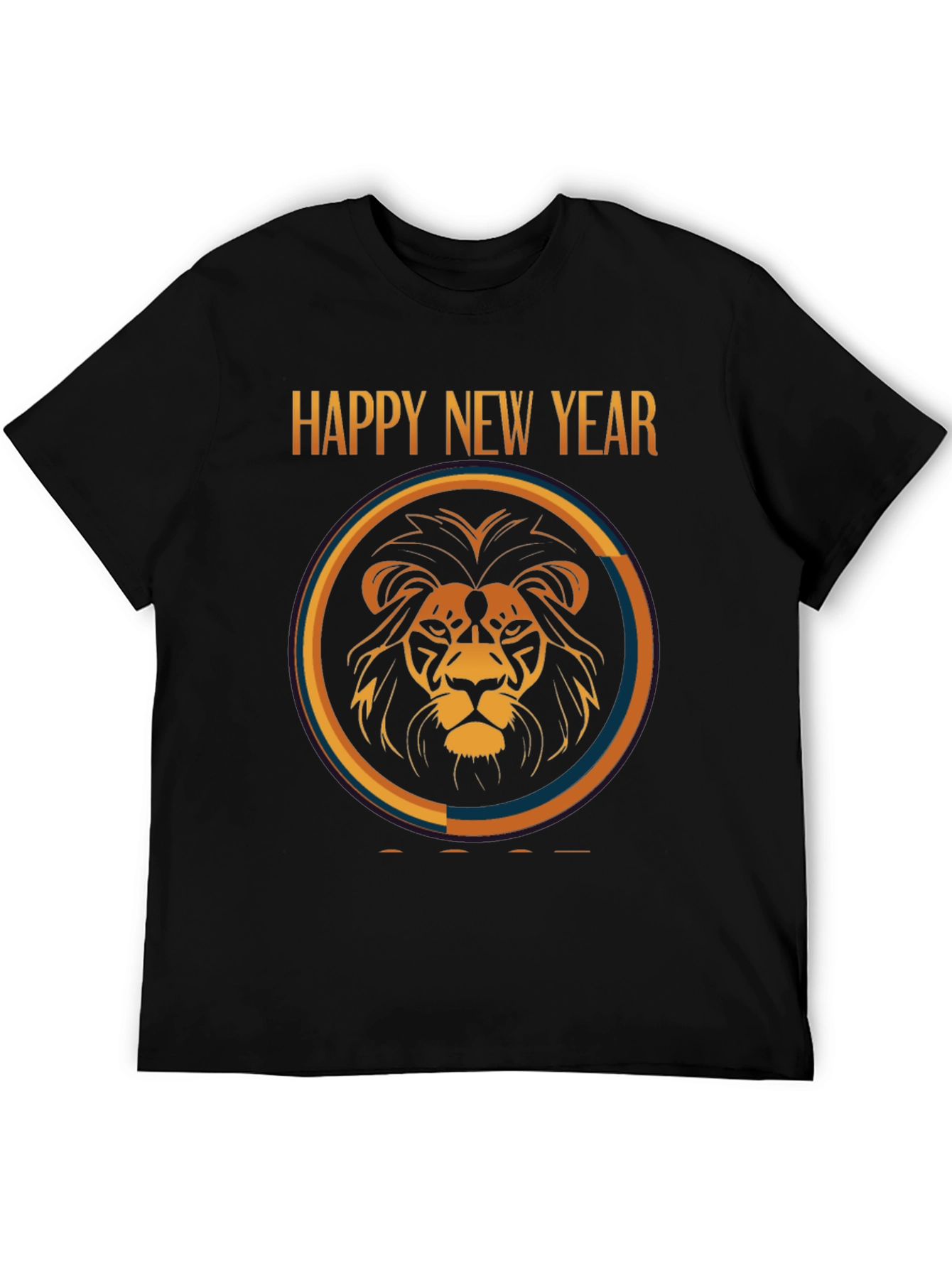 Happy New Year Lion Graphic Black T-Shirt