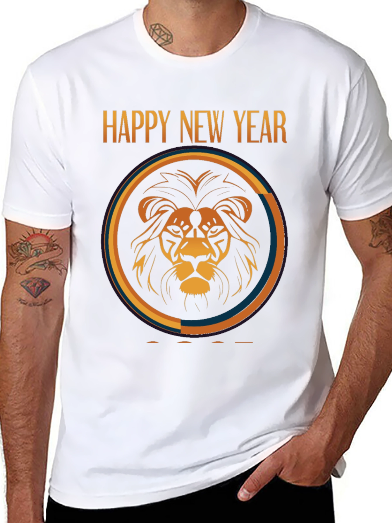 Happy New Year Lion Graphic Black T-Shirt