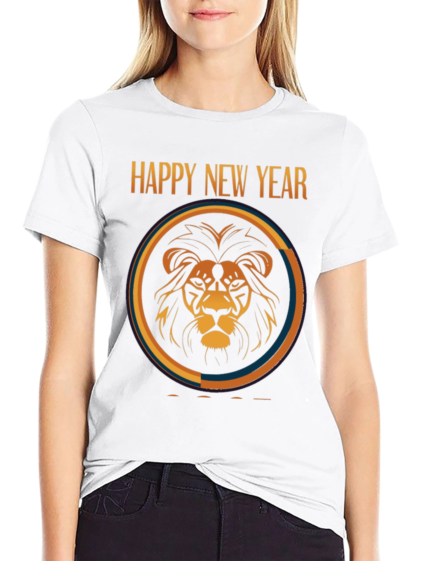 Happy New Year Lion Graphic Black T-Shirt
