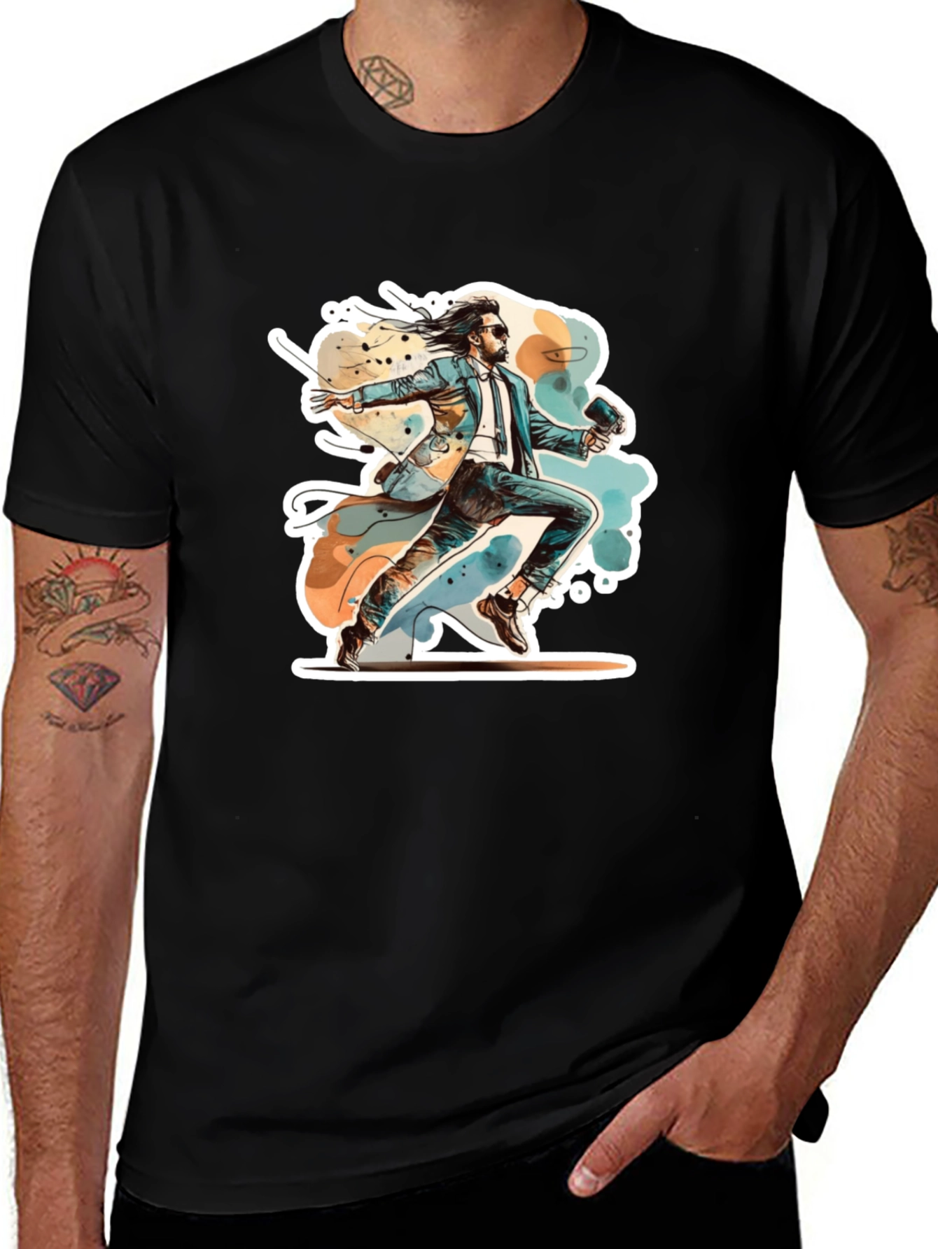 Retro Action Hero Graphic Black T-Shirt