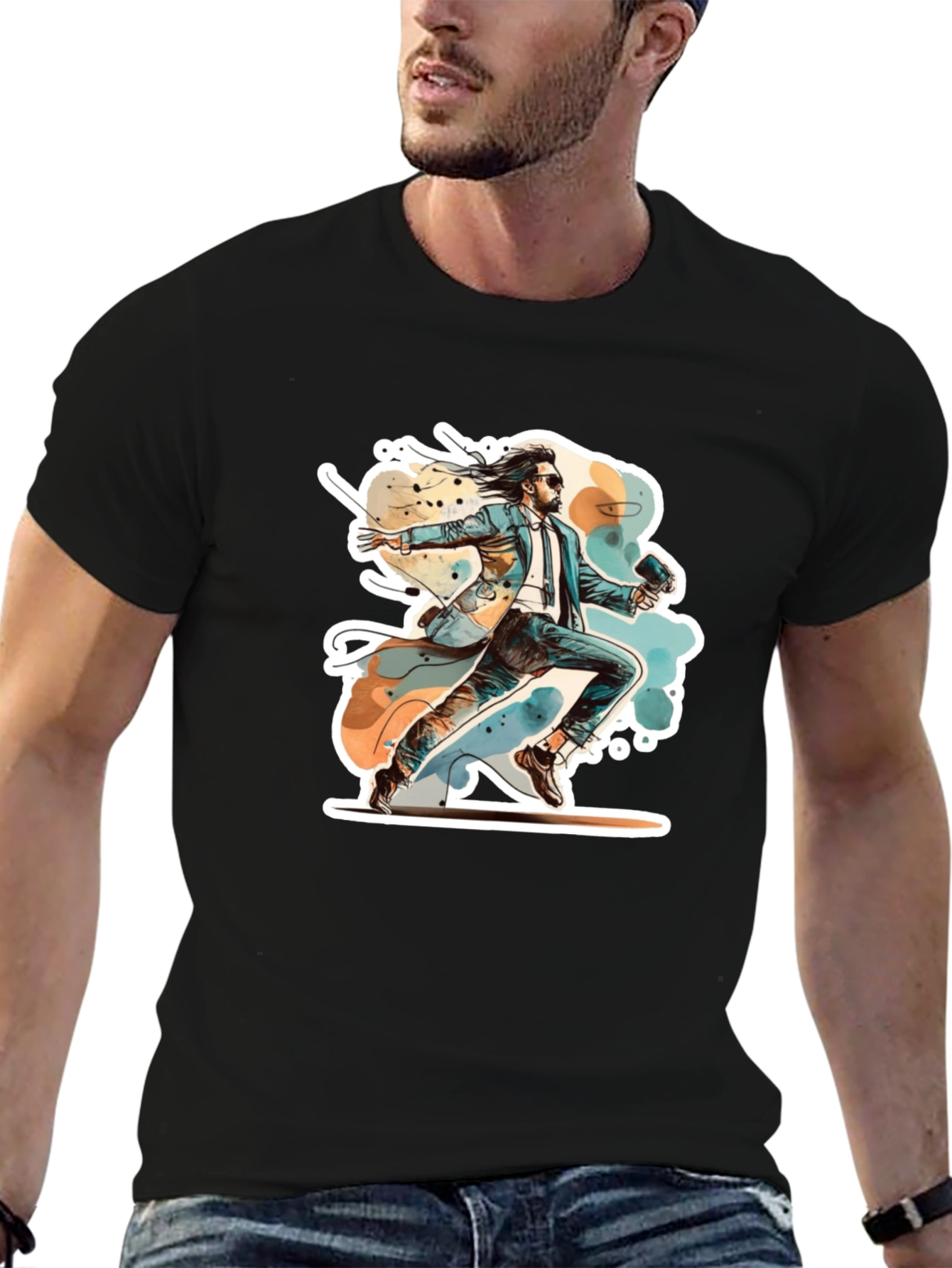 Retro Action Hero Graphic Black T-Shirt