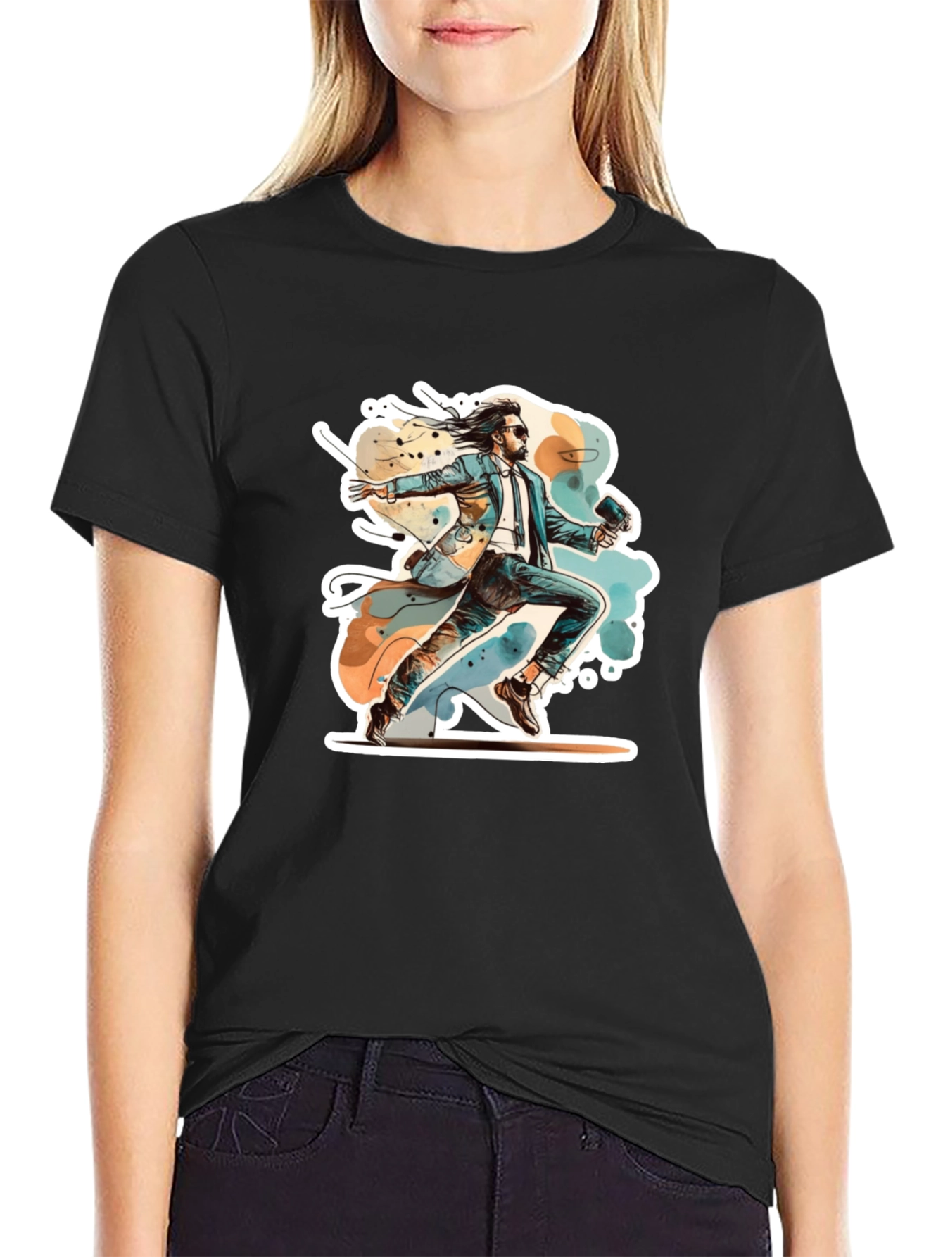 Retro Action Hero Graphic Black T-Shirt