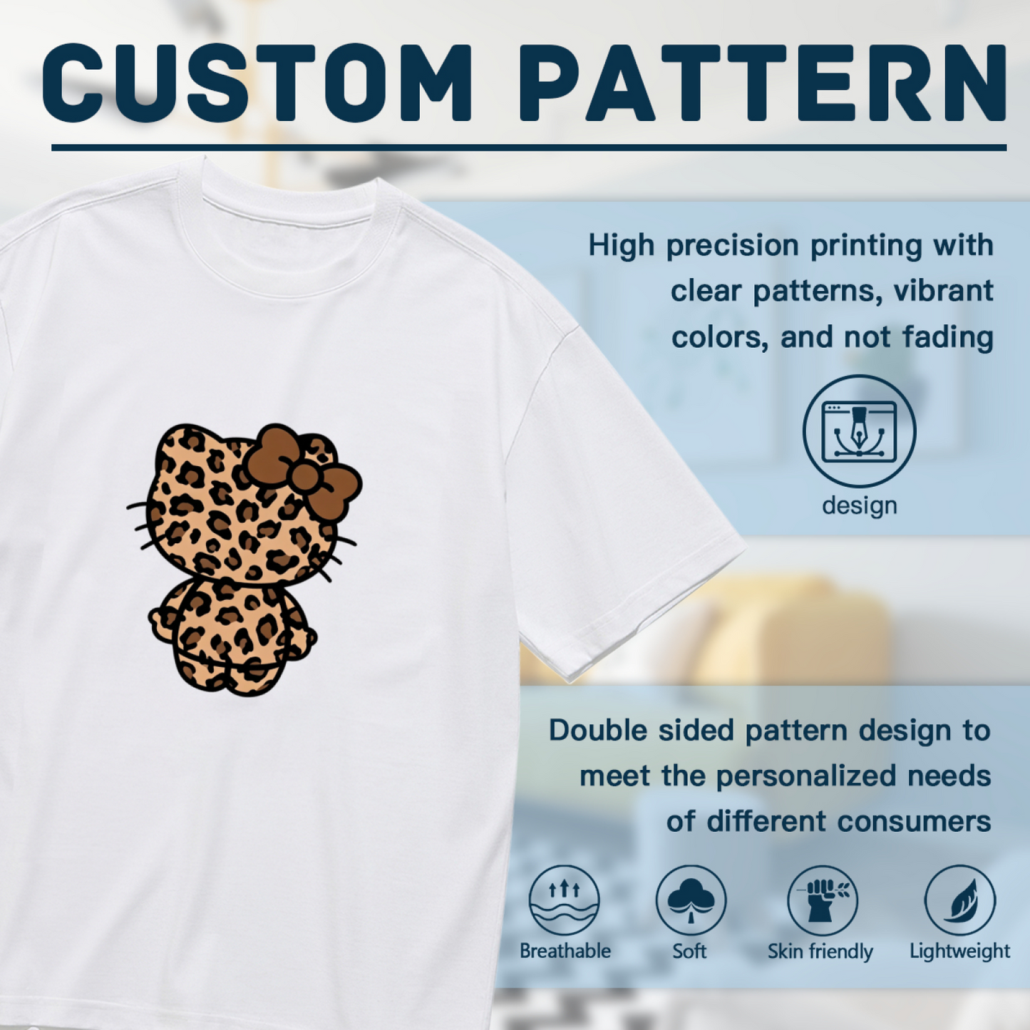 Trendy Leopard Print Hello Kitty Back View Plus Size Ladies T?Shirt