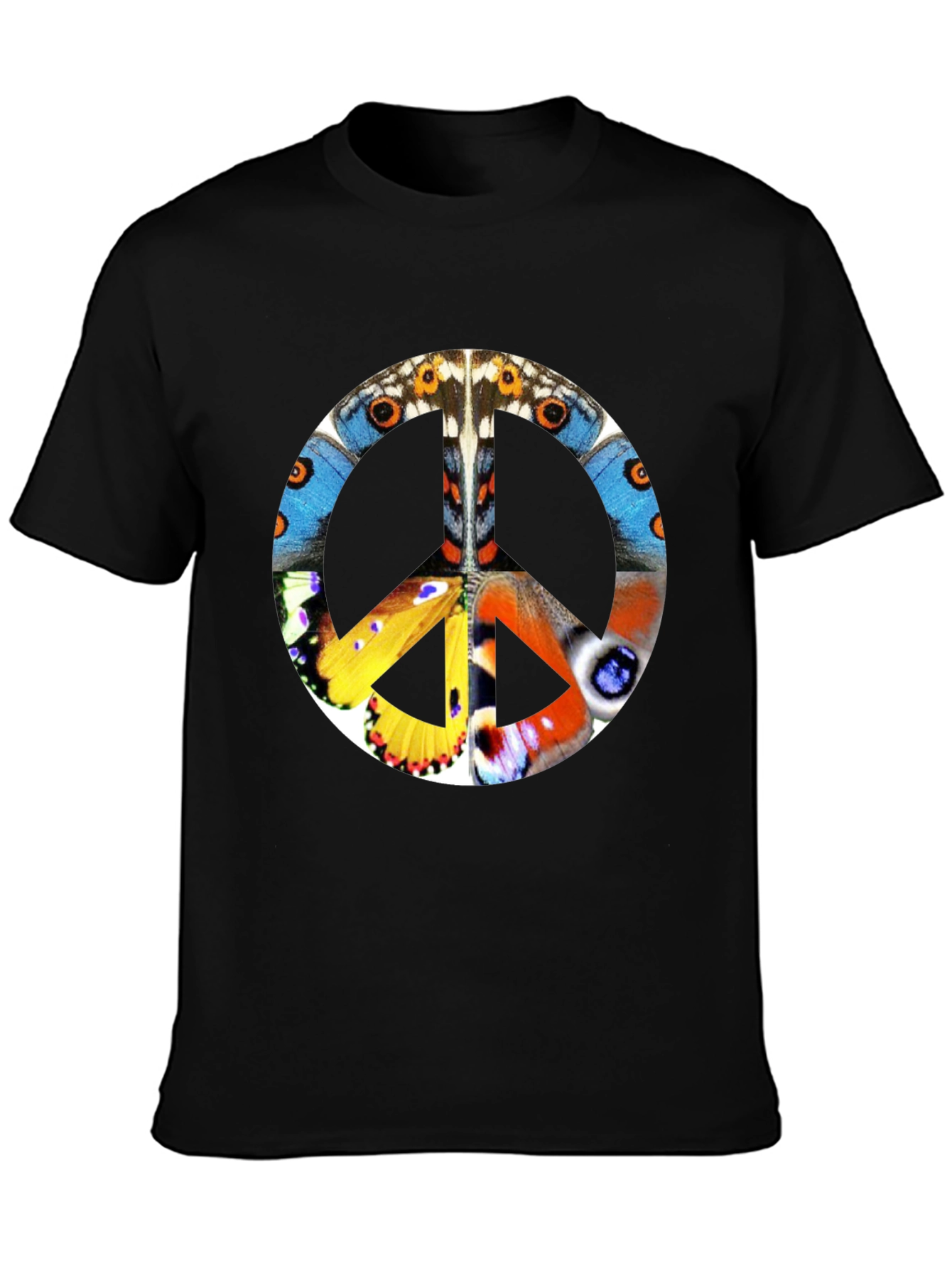 Butterfly Peace Sign Graphic T-Shirt - Black