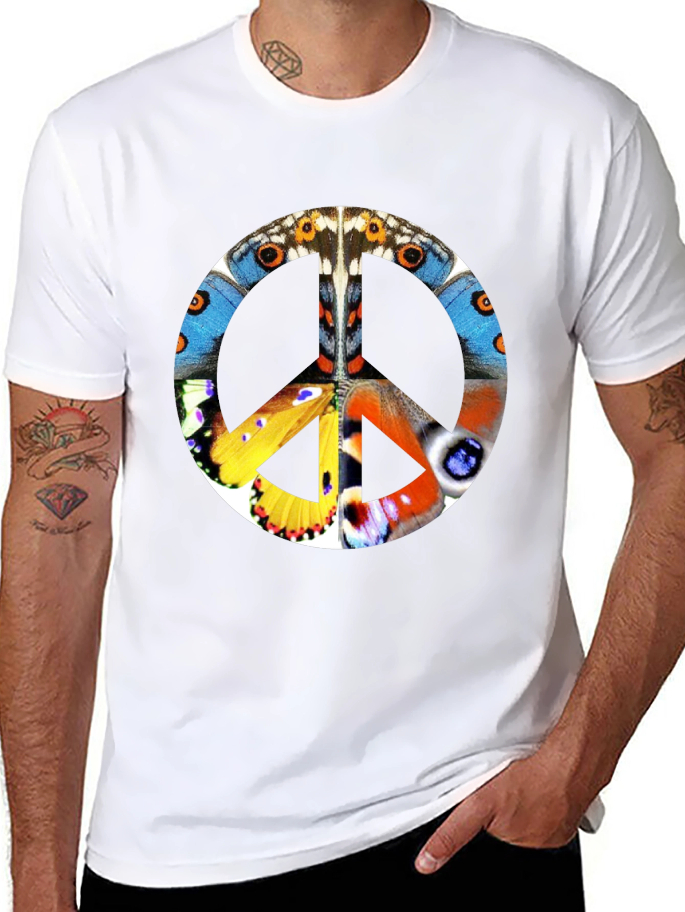 Butterfly Peace Sign Graphic T-Shirt - Black