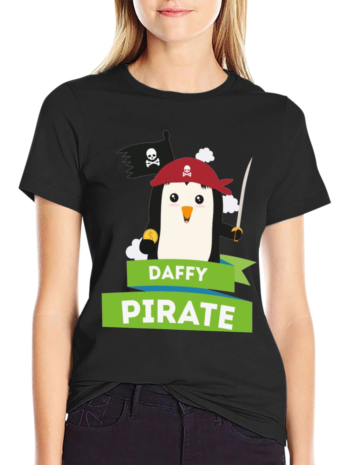Daffy Pirate Penguin Graphic T-Shirt