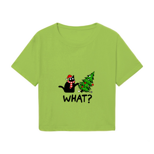 Sassy Black Cat Christmas Tree Funny Holiday Cropped Tee