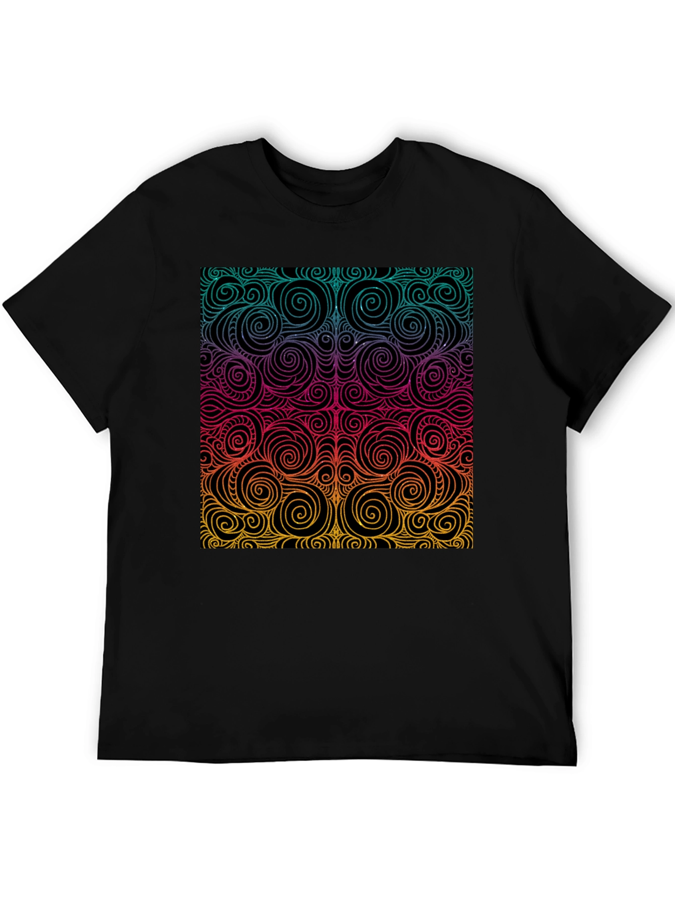 Vibrant Swirl Pattern Black T-Shirt