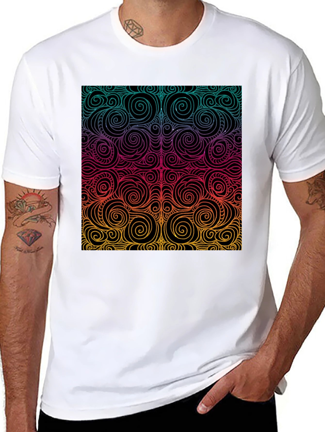 Vibrant Swirl Pattern Black T-Shirt