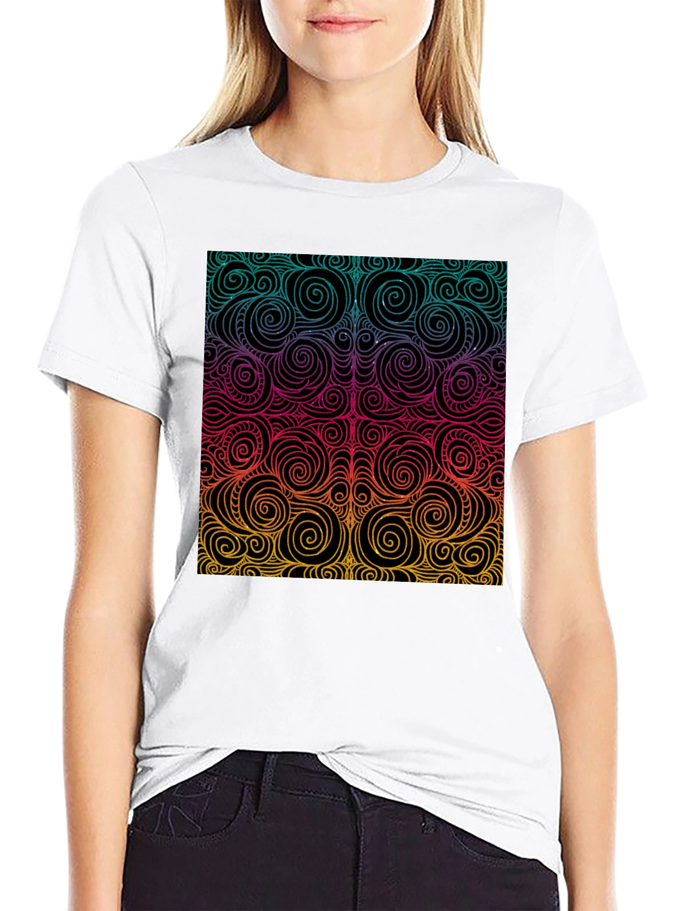 Vibrant Swirl Pattern Black T-Shirt