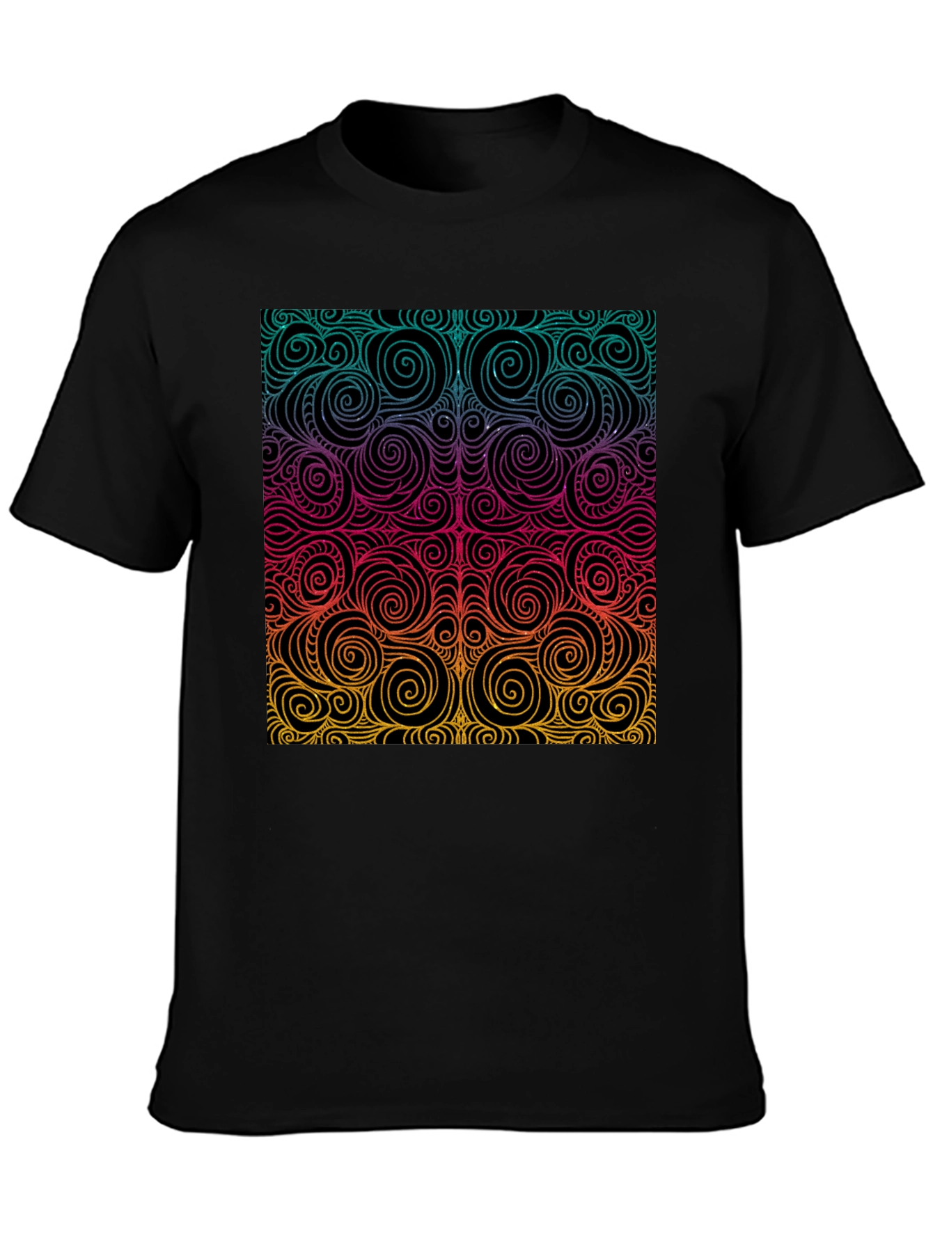Vibrant Swirl Pattern Black T-Shirt