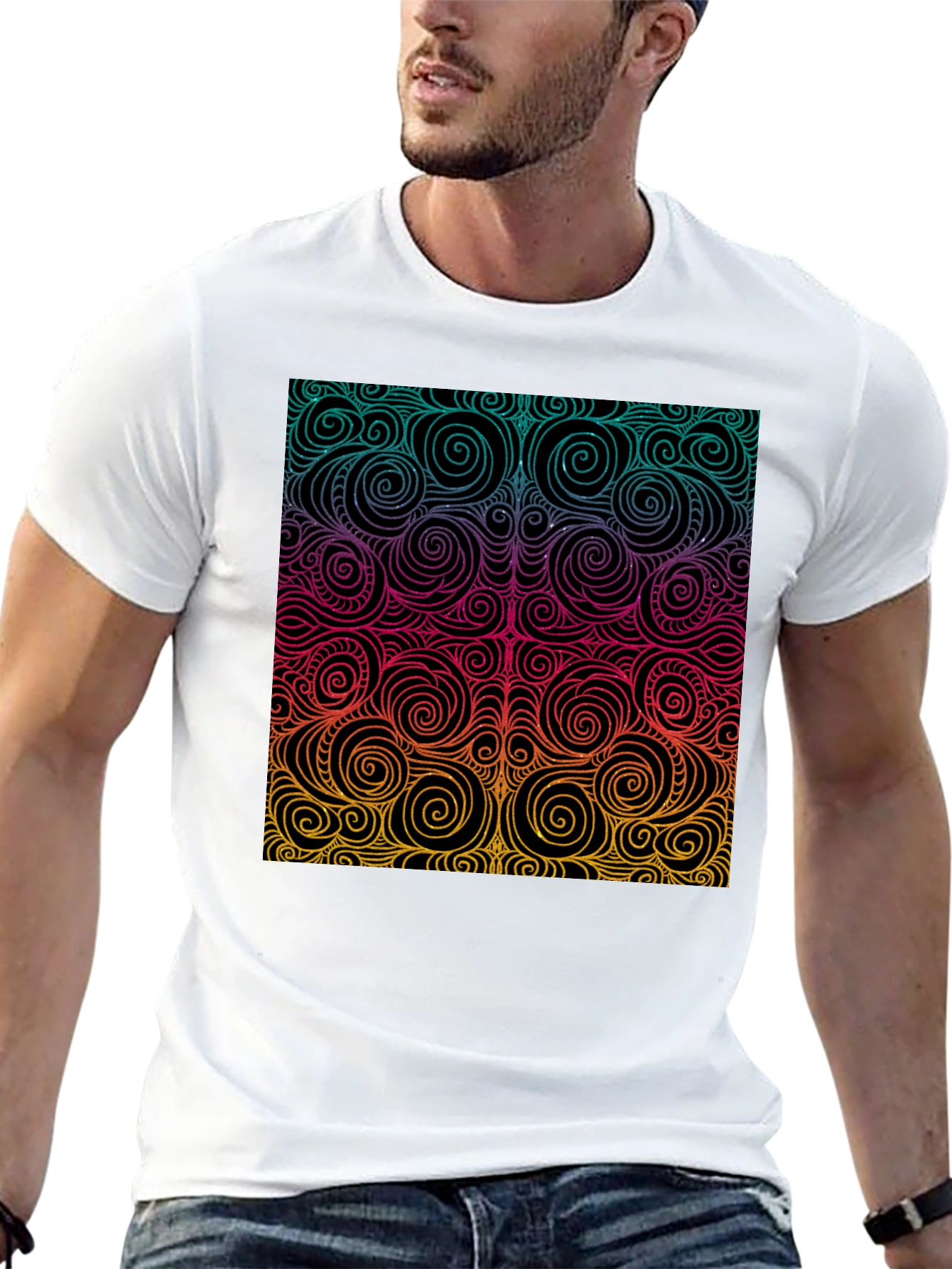 Vibrant Swirl Pattern Black T-Shirt