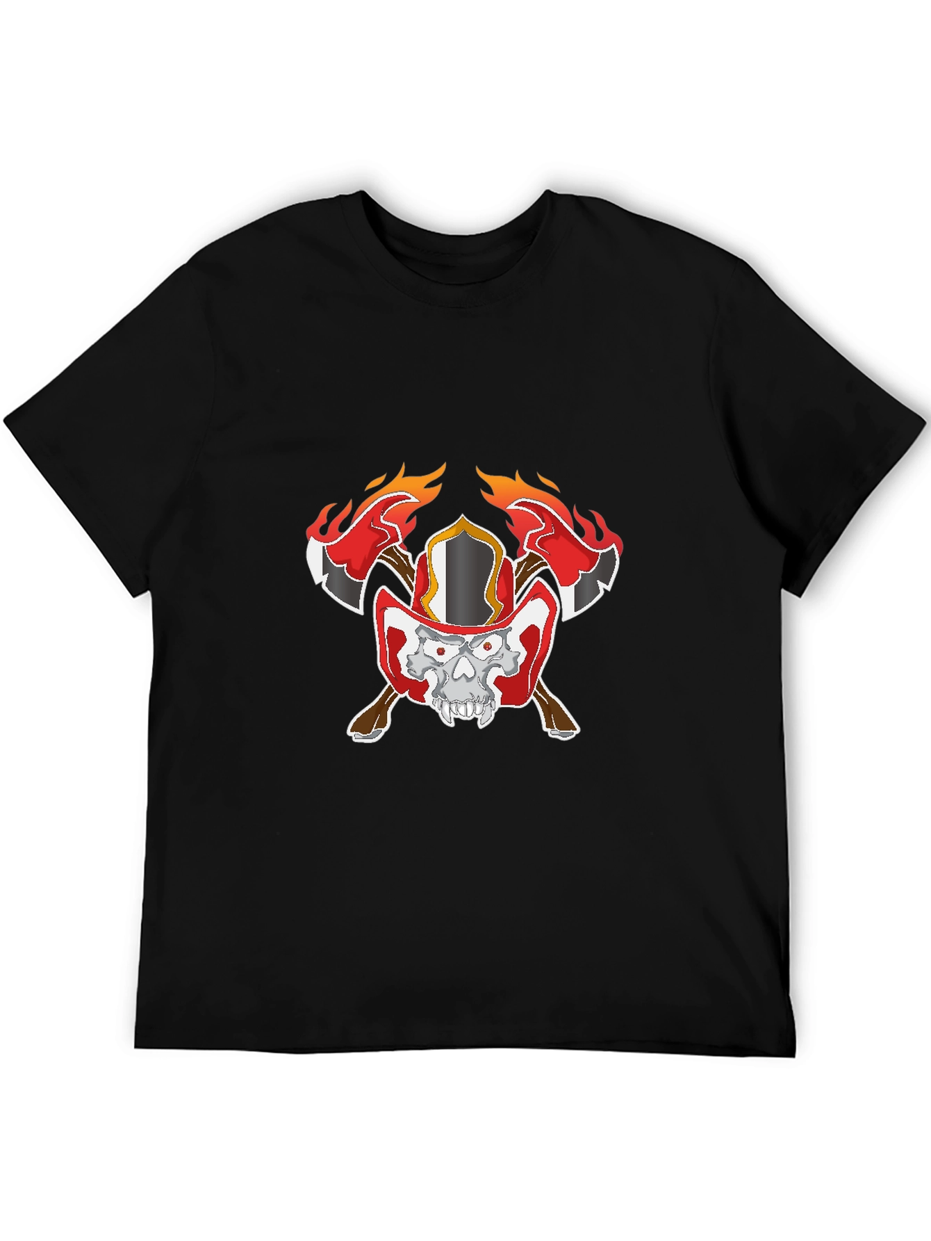 Skull Firefighter Graphic Black T-Shirt