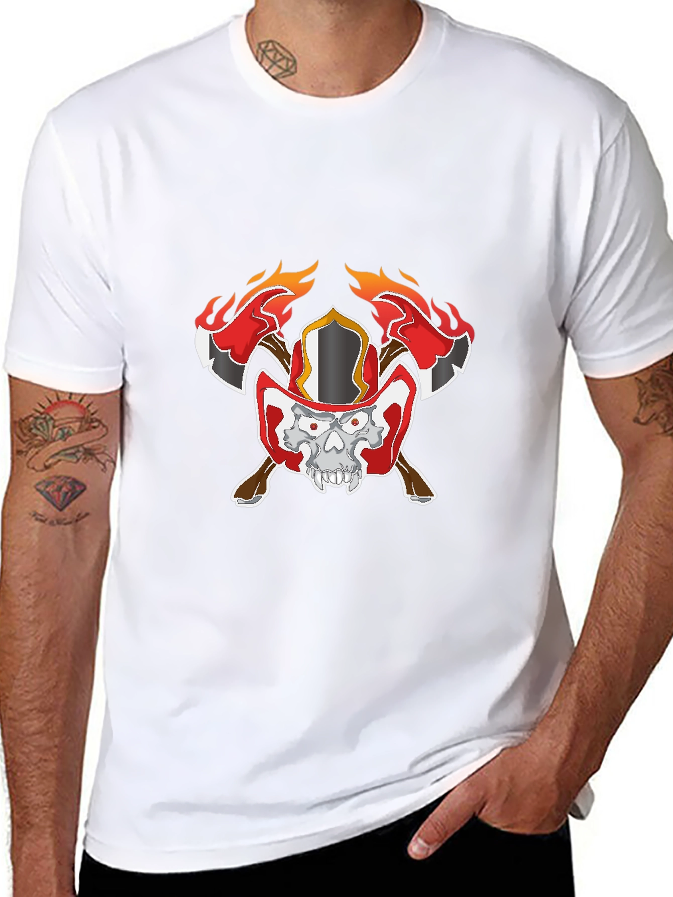 Skull Firefighter Graphic Black T-Shirt