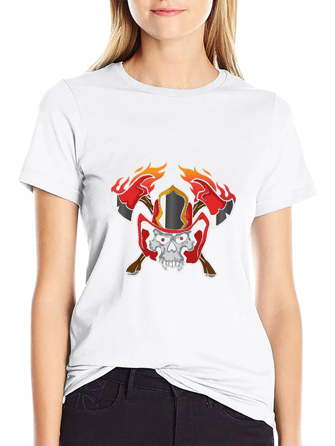 Skull Firefighter Graphic Black T-Shirt