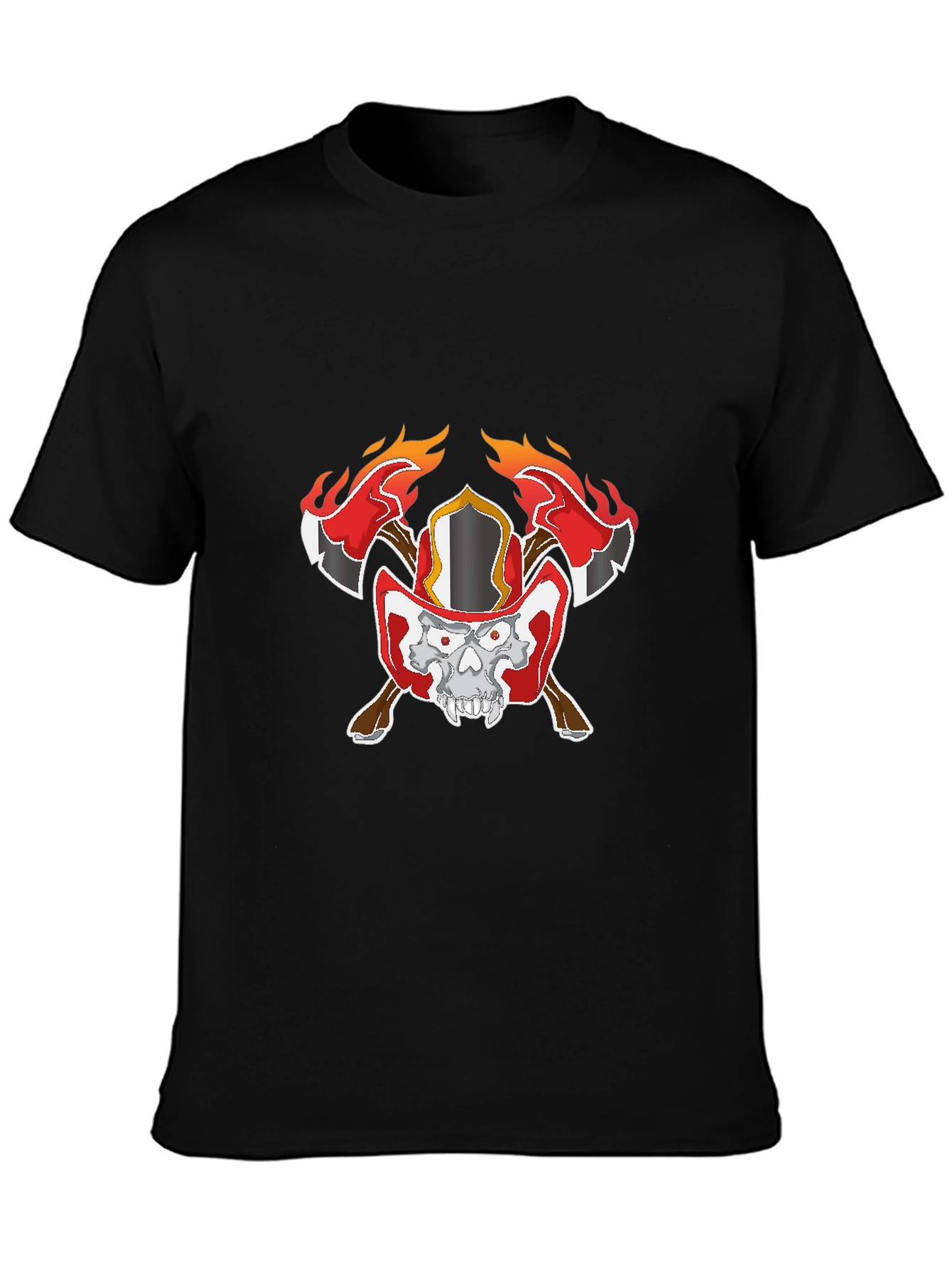 Skull Firefighter Graphic Black T-Shirt