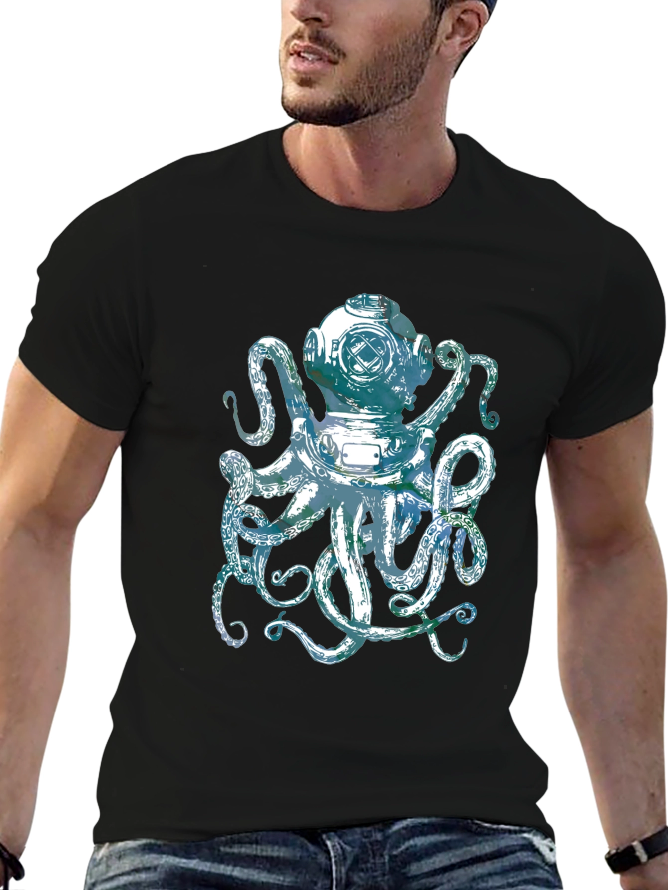 Octopus Diver Helmet Graphic Tee