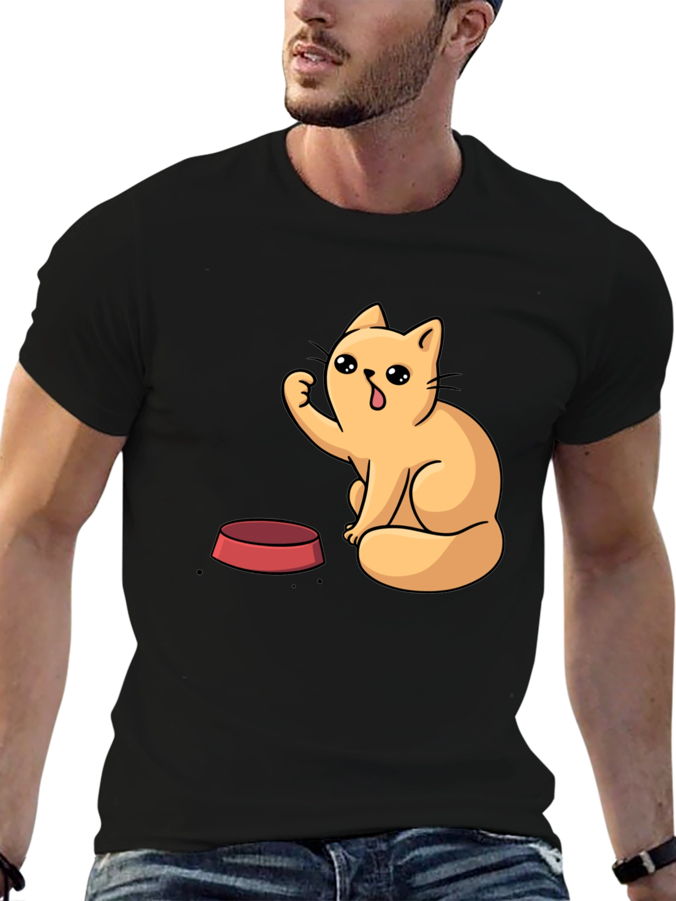 Cute Cartoon Cat T-Shirt - Black