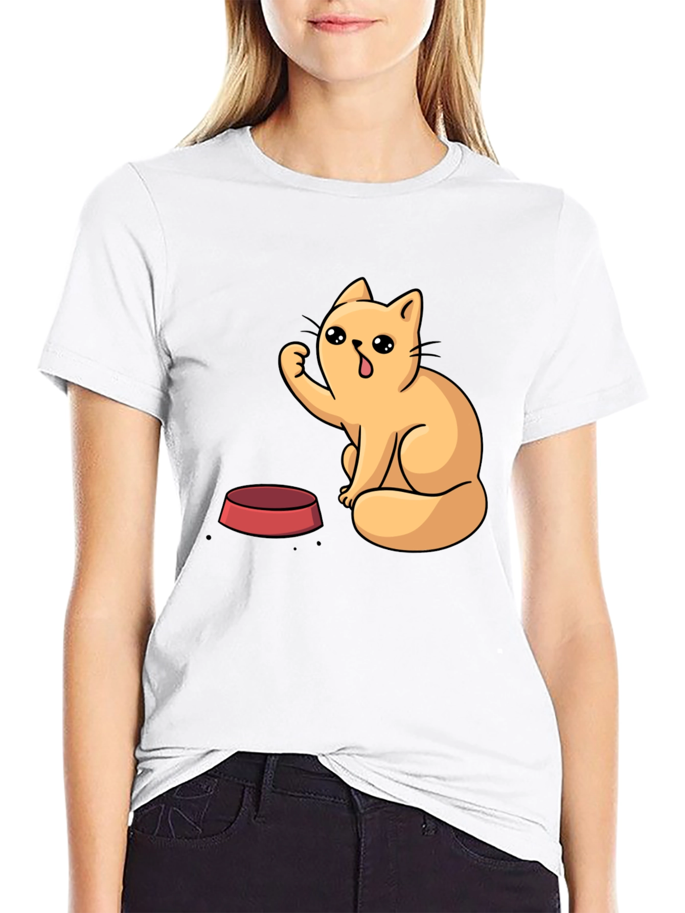 Cute Cartoon Cat T-Shirt - Black