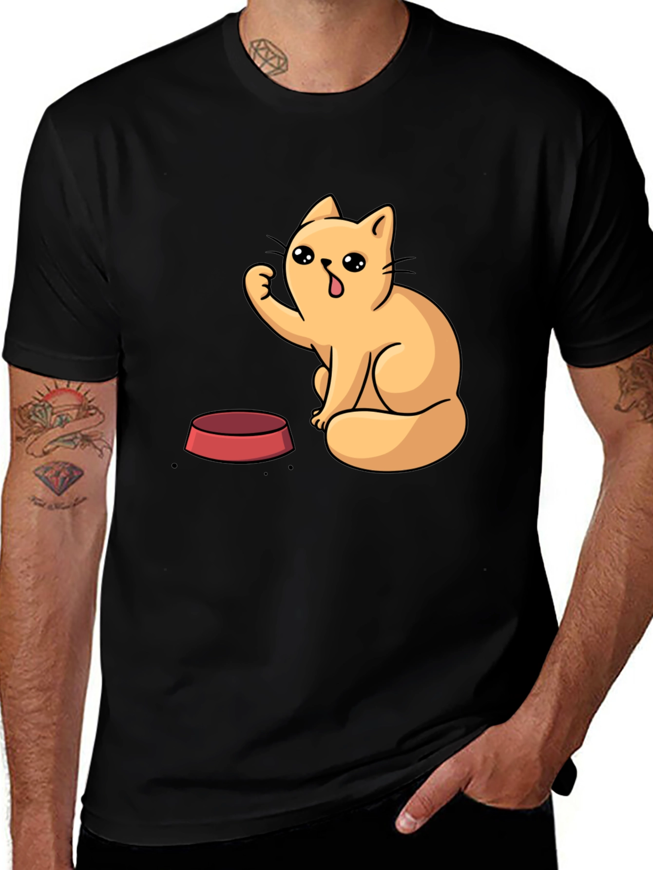 Cute Cartoon Cat T-Shirt - Black