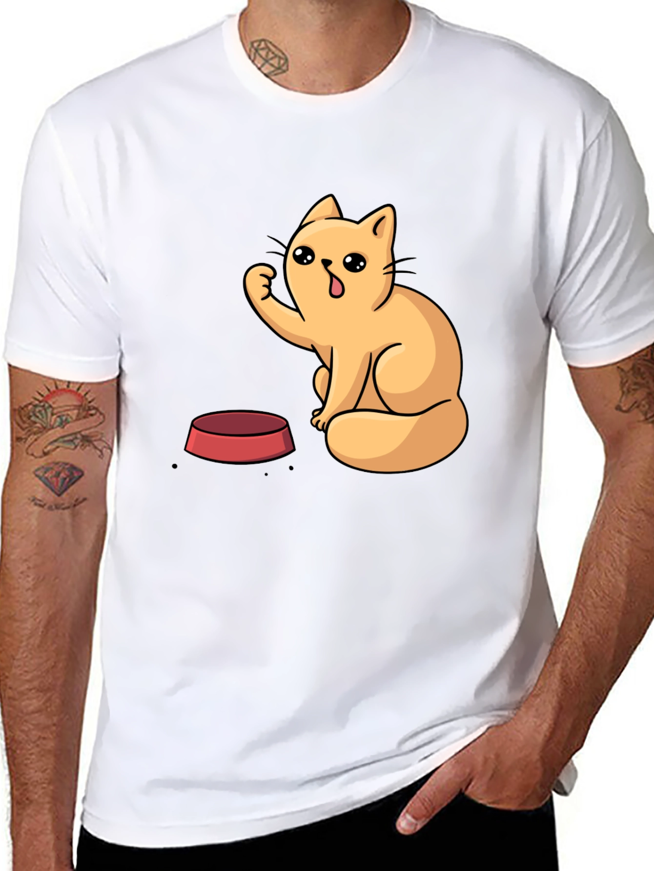 Cute Cartoon Cat T-Shirt - Black