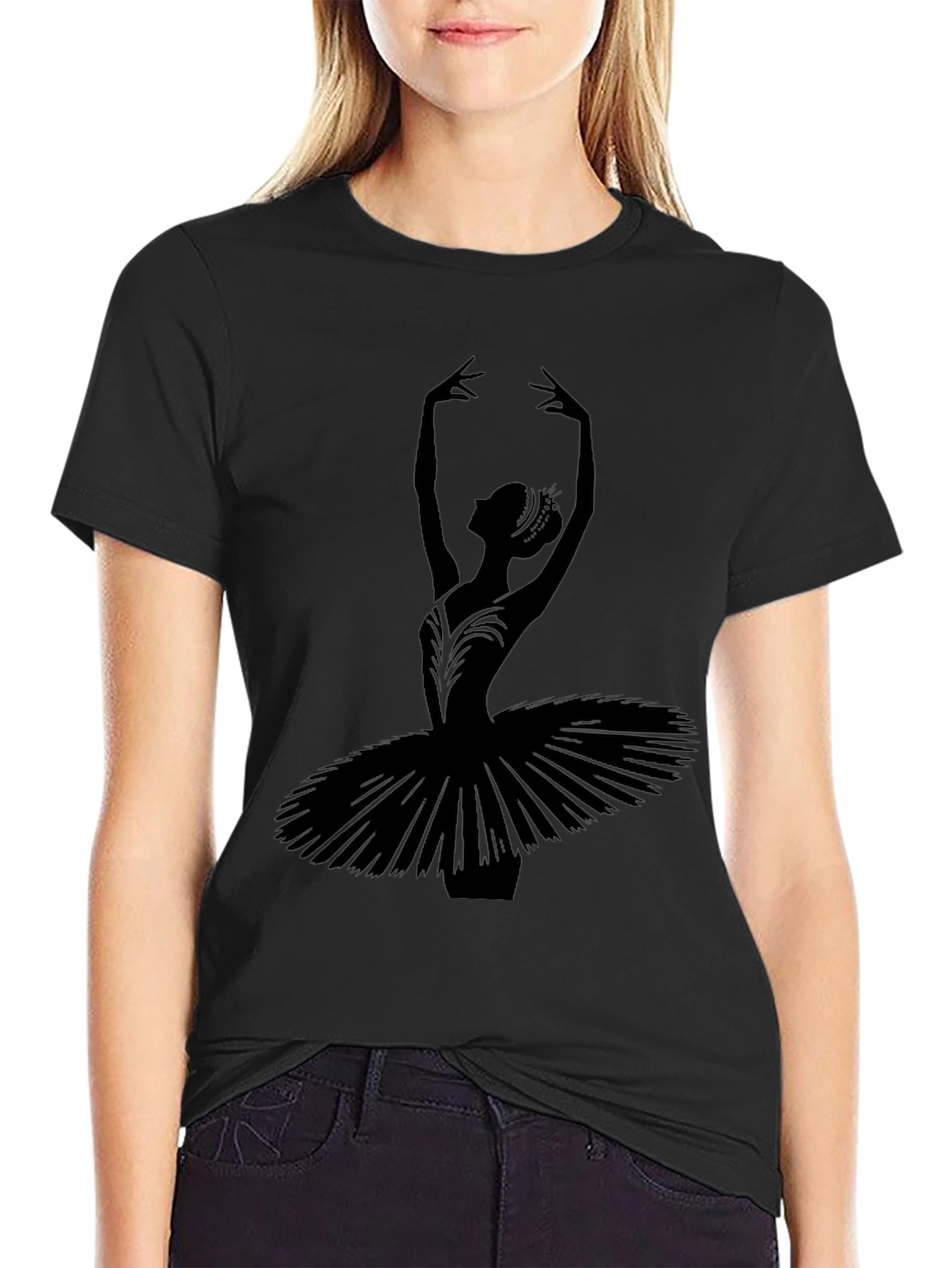 Ballerina Silhouette Graphic Tee - Elegant Dance Shirt