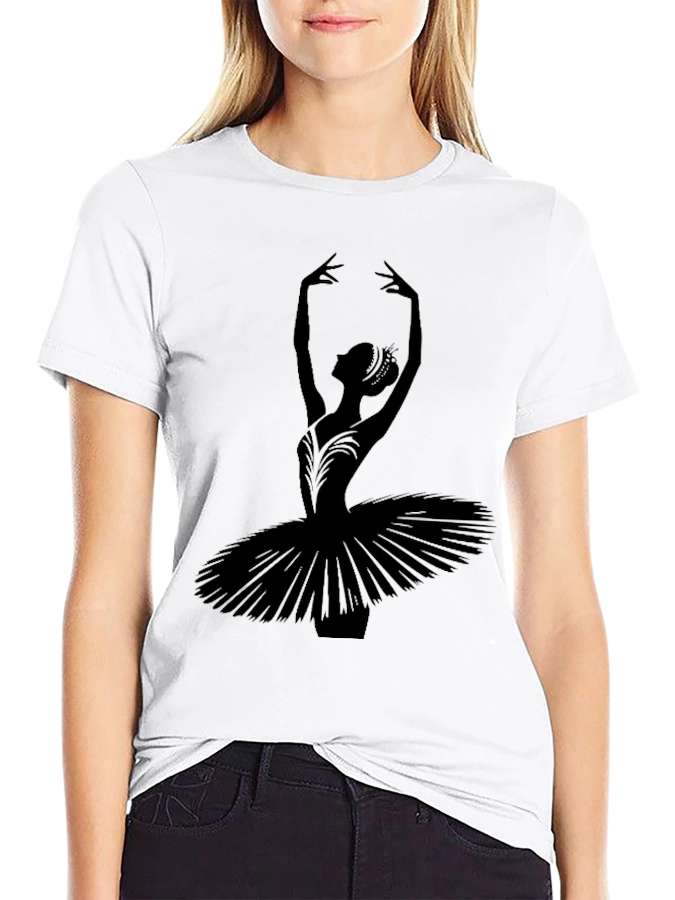Ballerina Silhouette Graphic Tee - Elegant Dance Shirt