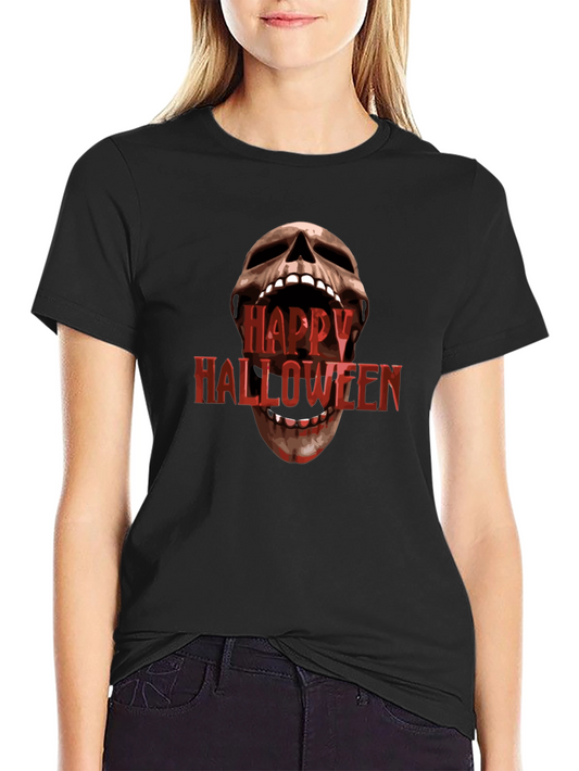 Happy Halloween Skull Graphic Black T-Shirt