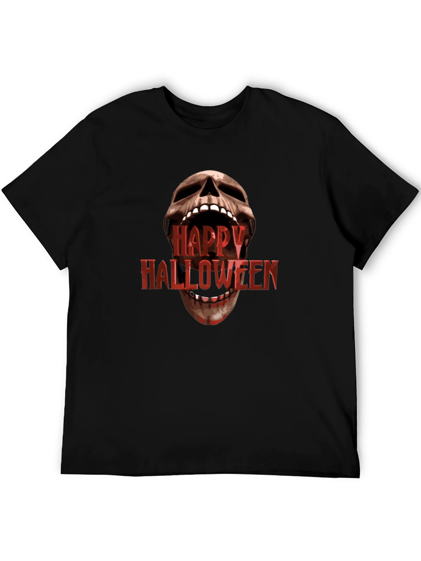 Happy Halloween Skull Graphic Black T-Shirt