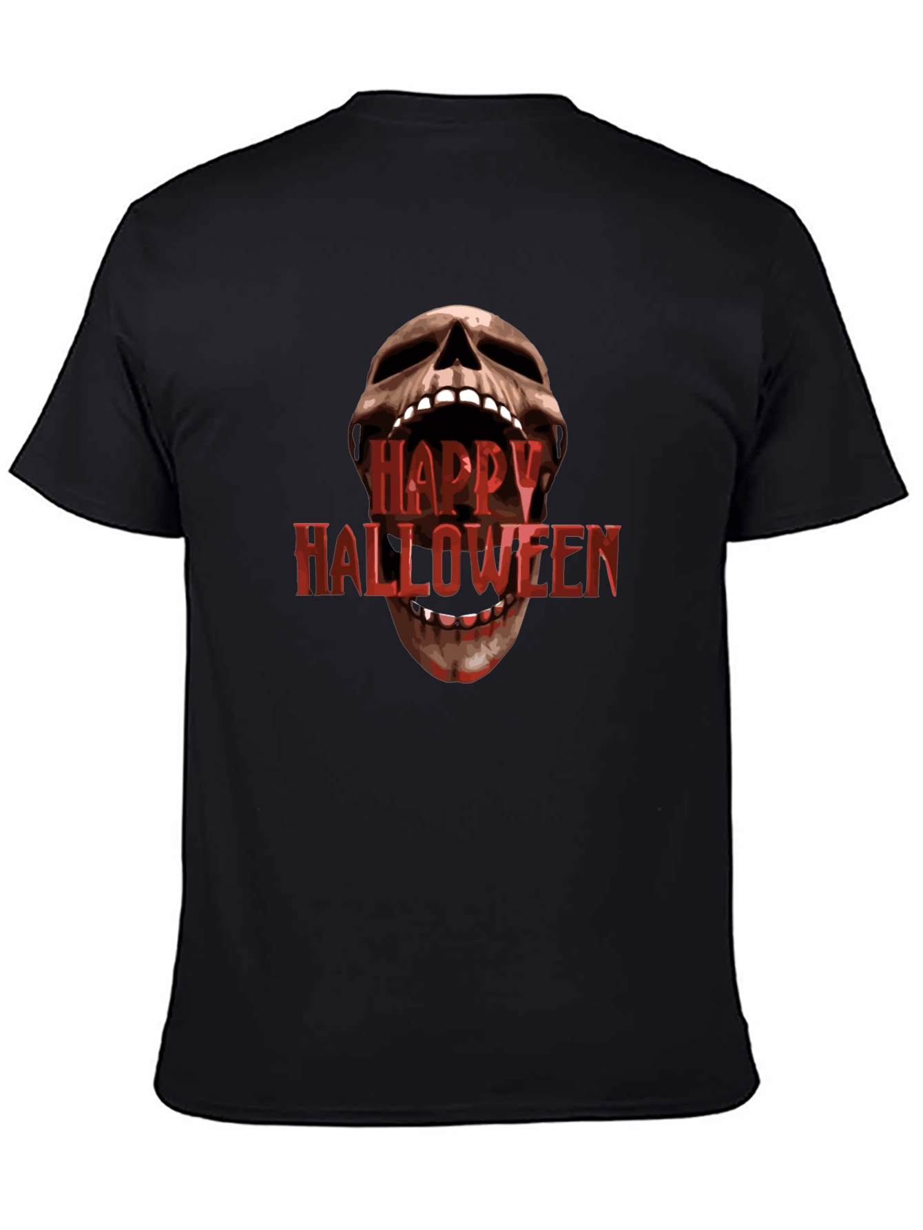 Happy Halloween Skull Graphic Black T-Shirt