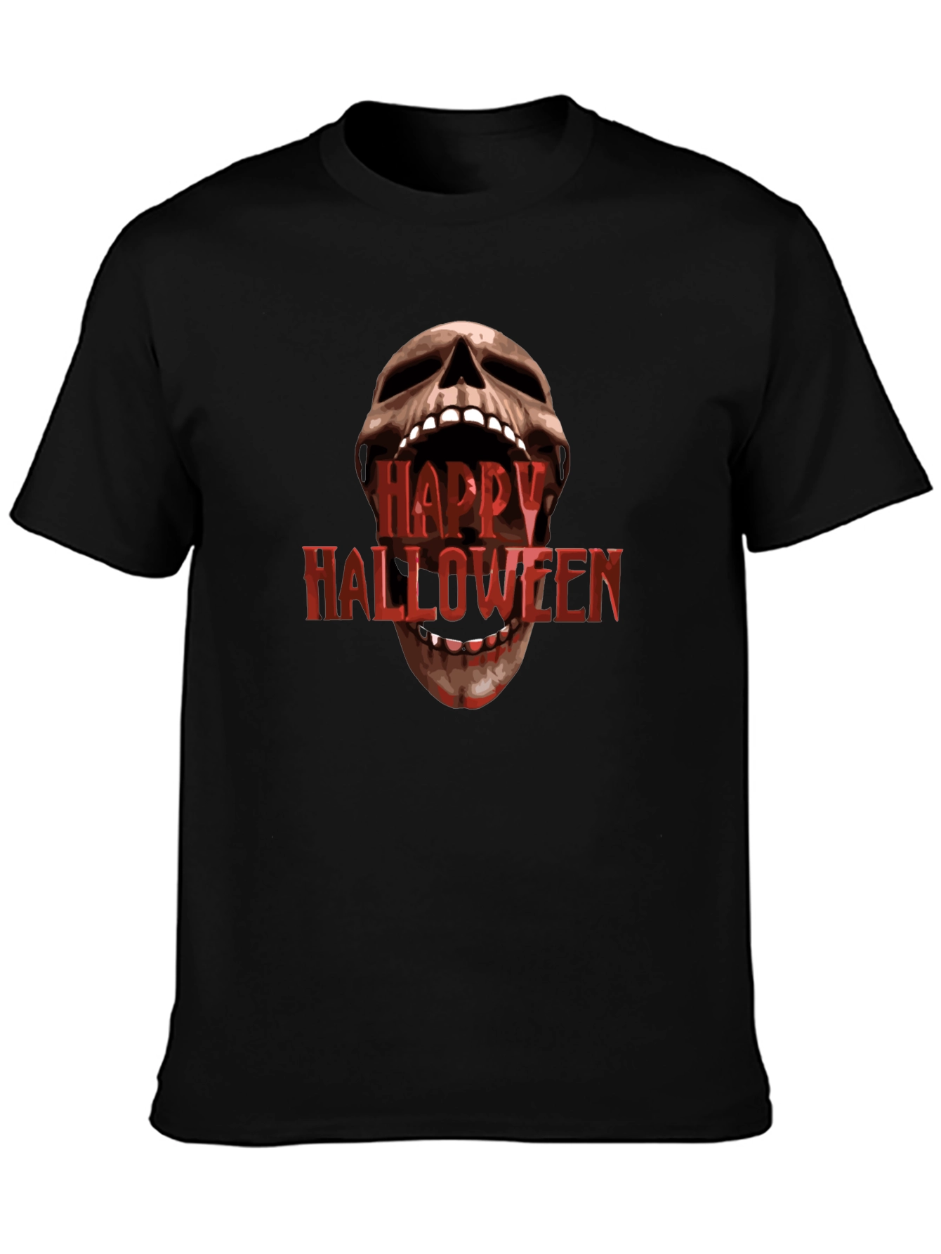 Happy Halloween Skull Graphic Black T-Shirt