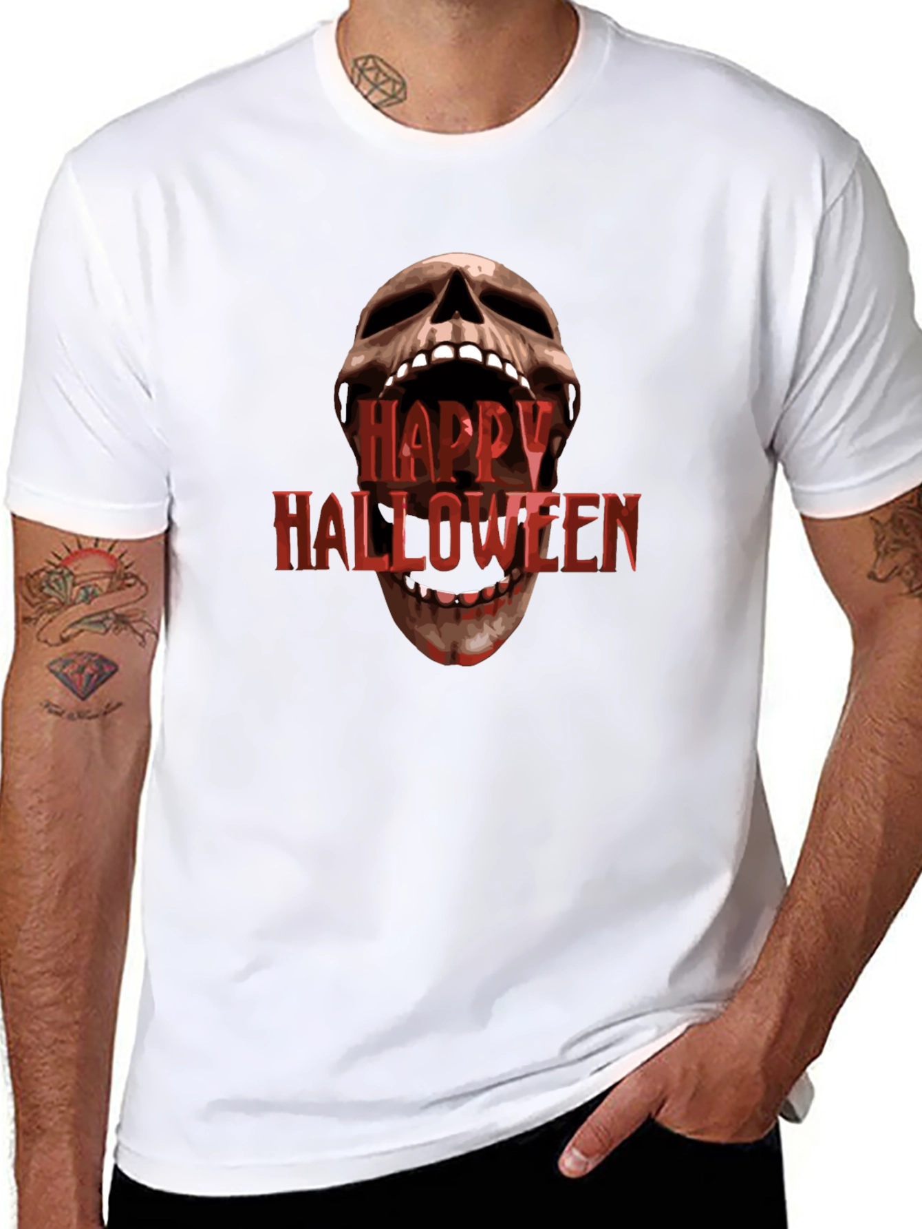 Happy Halloween Skull Graphic Black T-Shirt