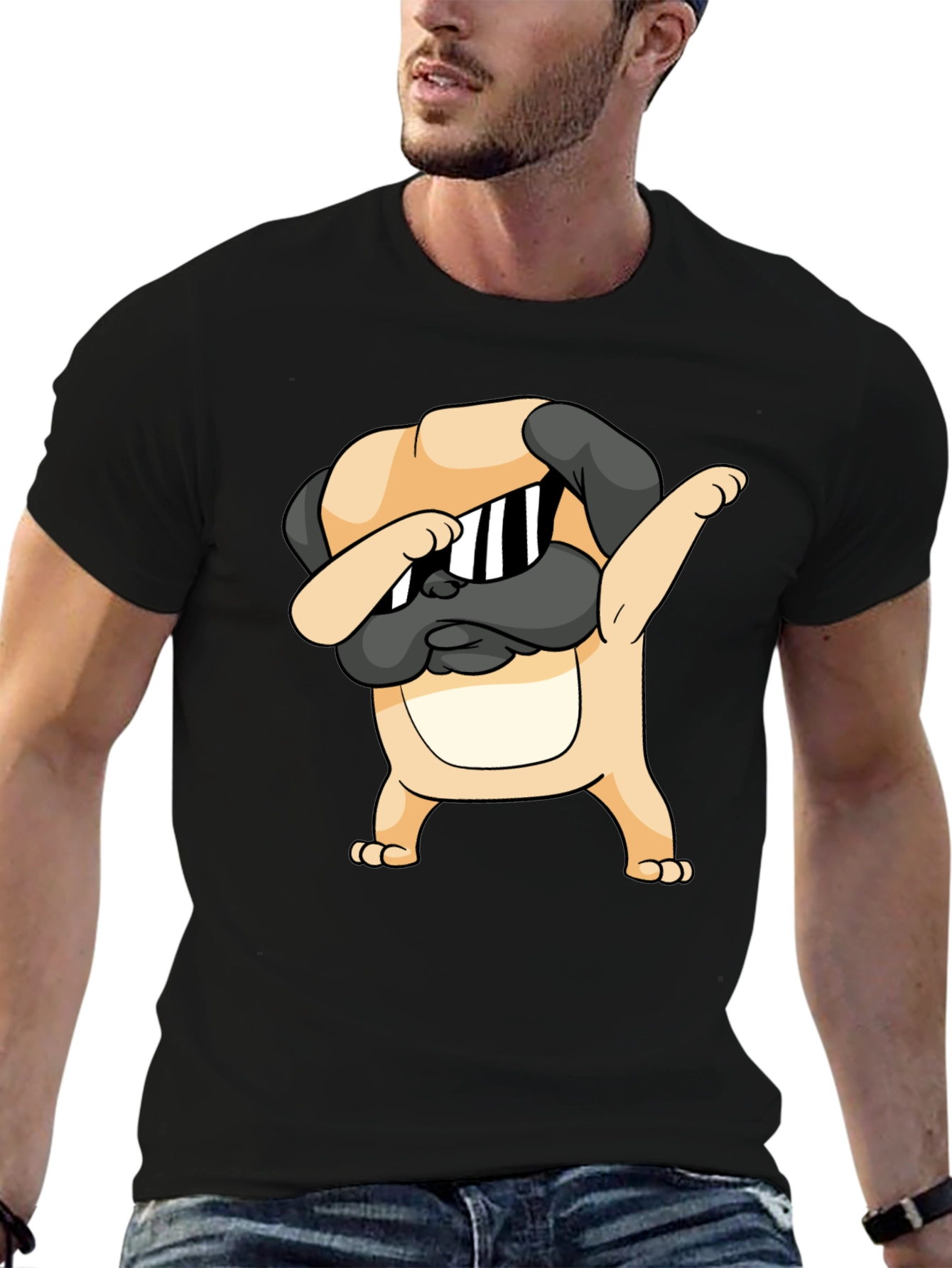 Dabbing Pug Graphic Black T-Shirt