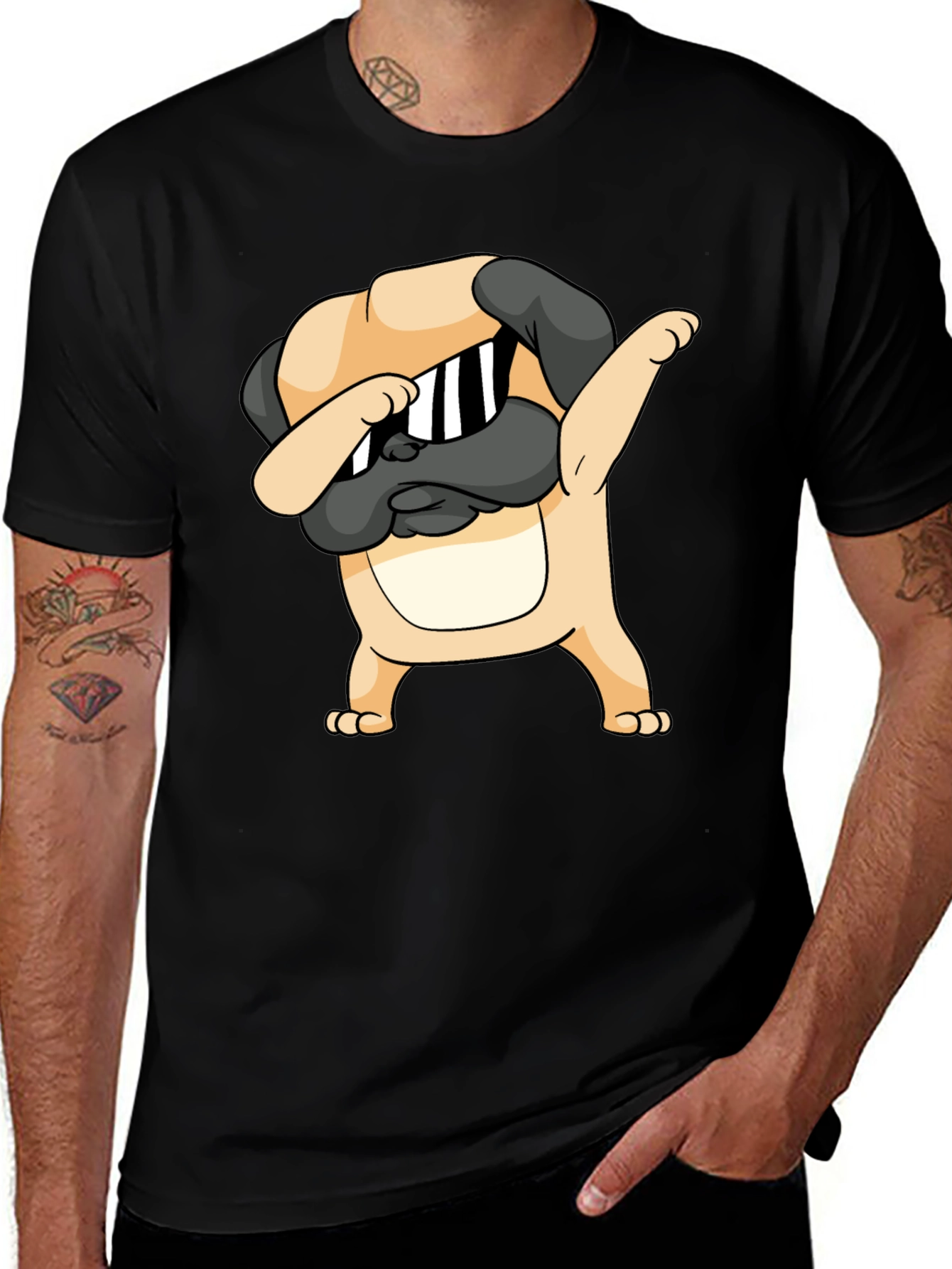 Dabbing Pug Graphic Black T-Shirt