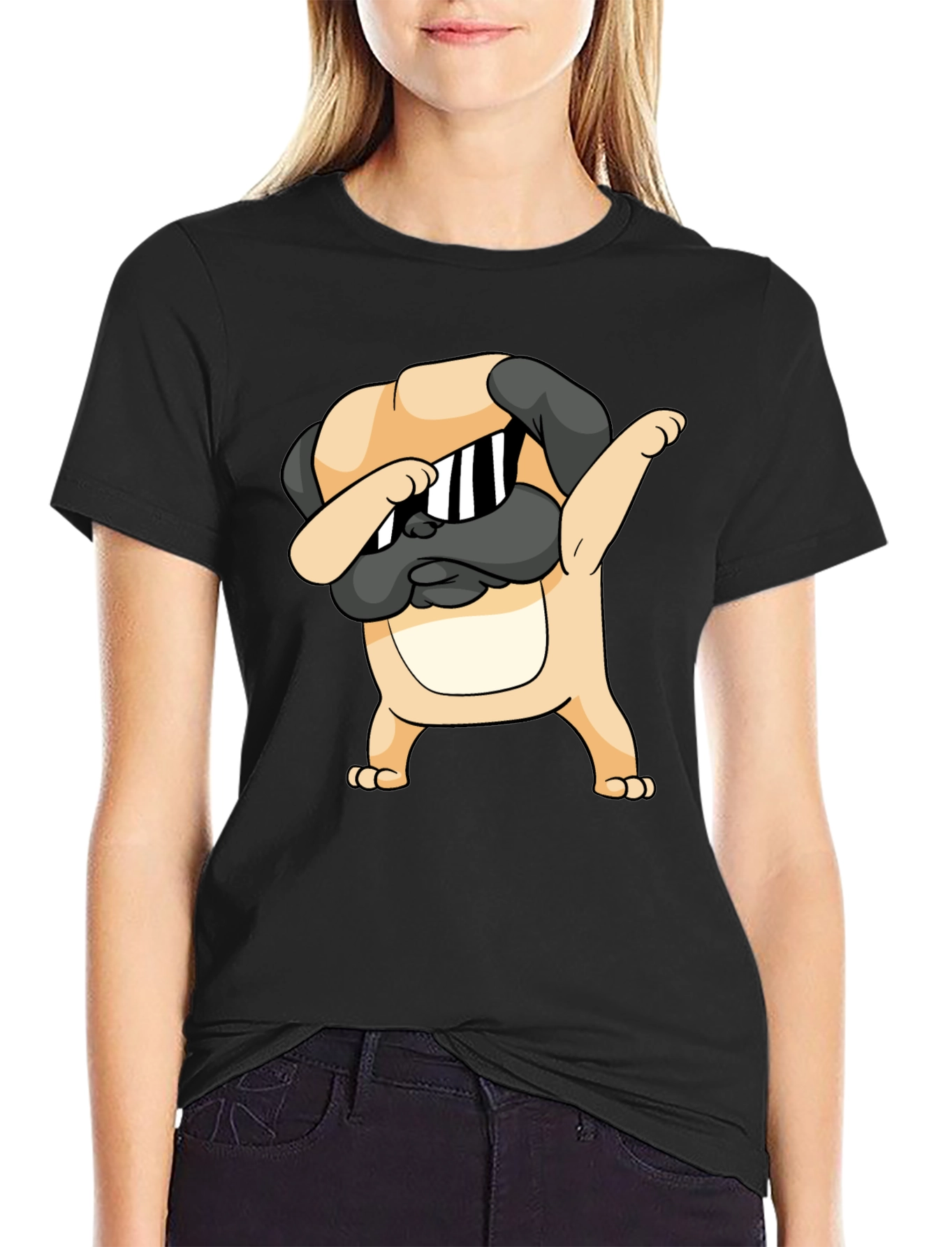 Dabbing Pug Graphic Black T-Shirt