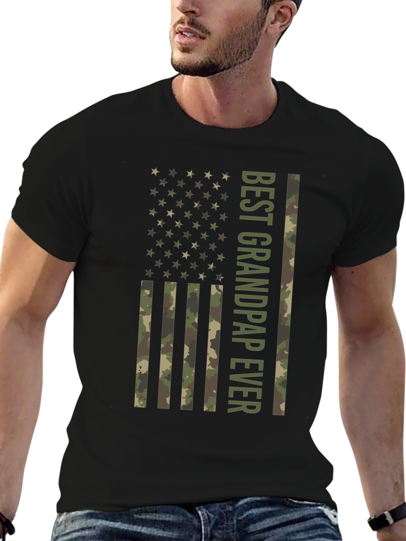 Best Grandpap Ever Camo American Flag Graphic T-Shirt