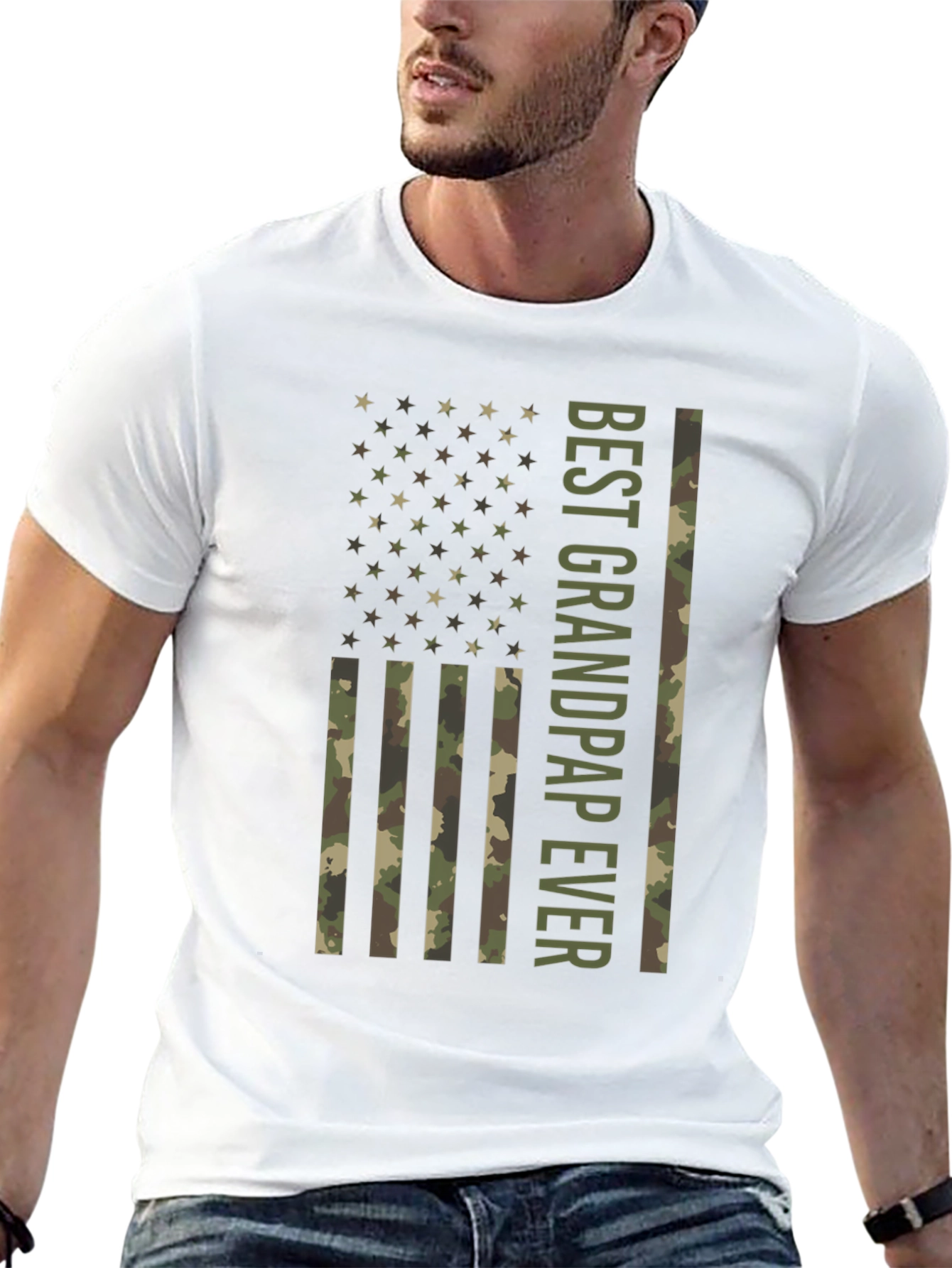 Best Grandpap Ever Camo American Flag Graphic T-Shirt