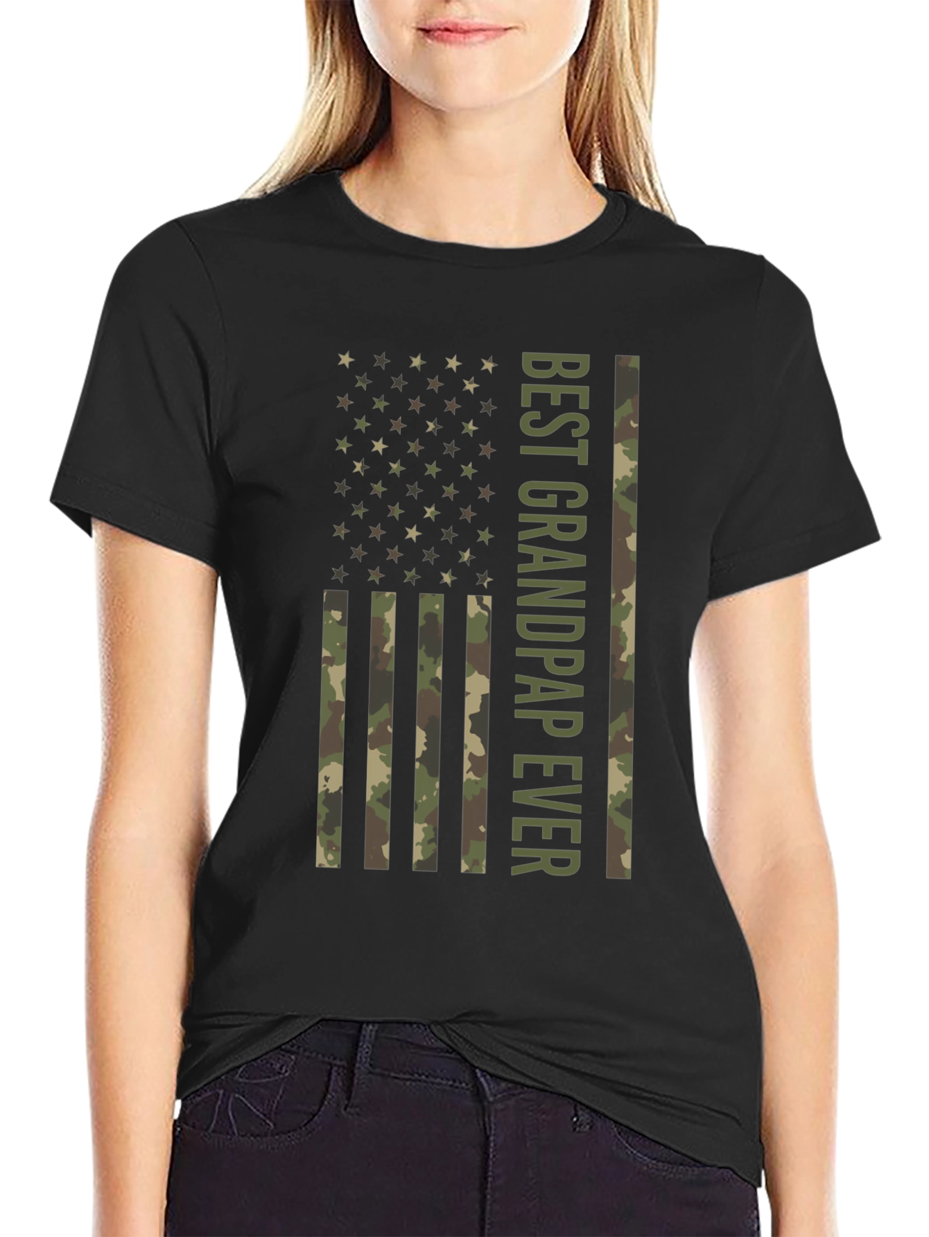 Best Grandpap Ever Camo American Flag Graphic T-Shirt