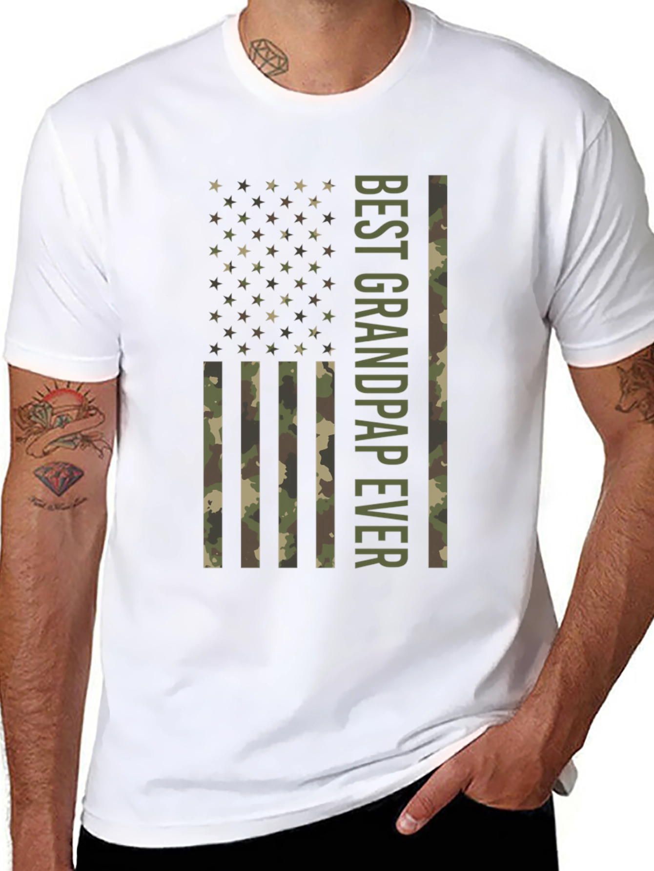 Best Grandpap Ever Camo American Flag Graphic T-Shirt