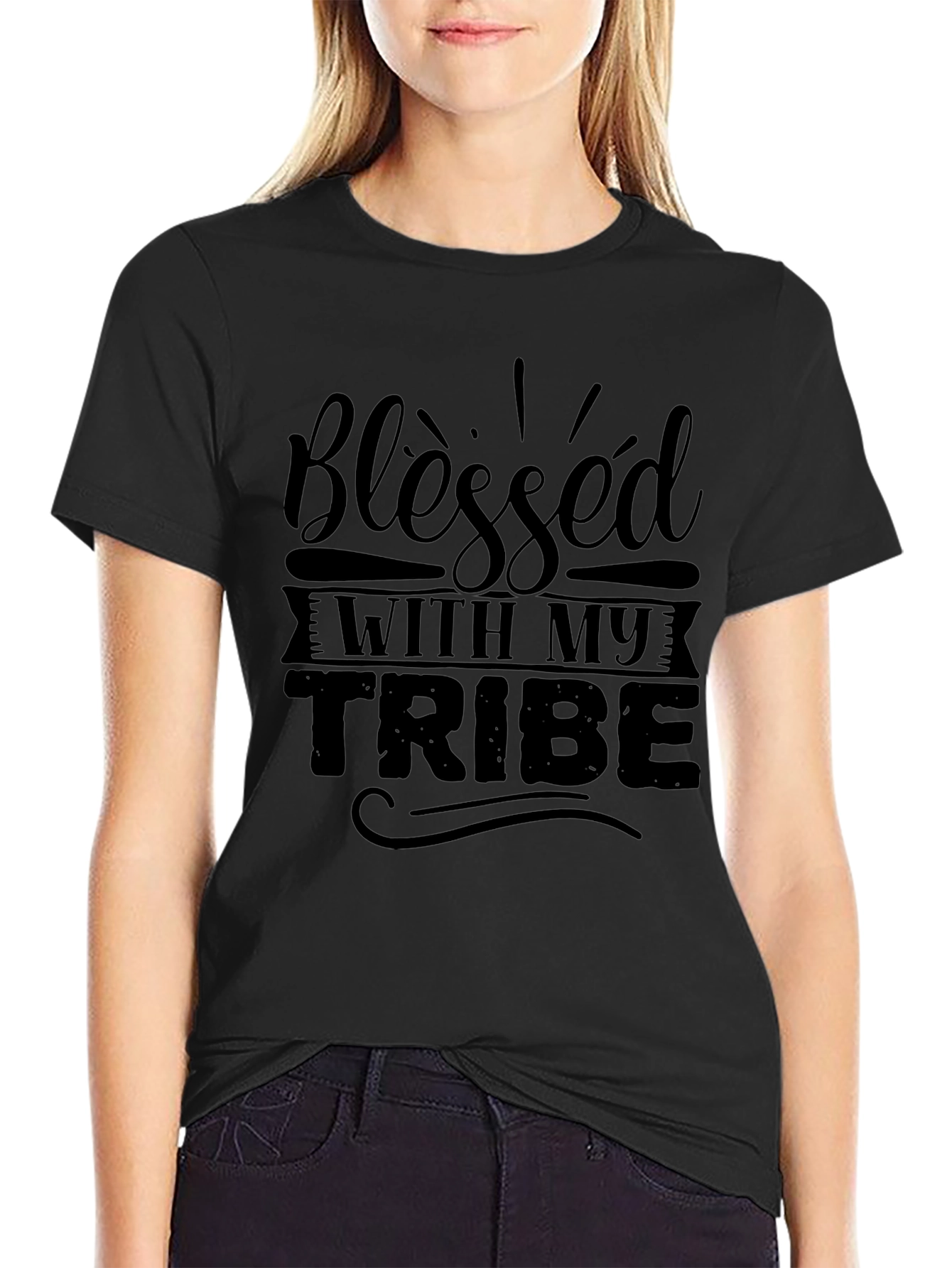 Blessed With My Tribe Black Graphic Tee
