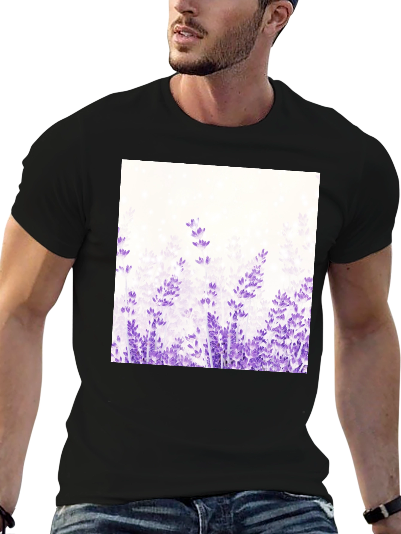Floral Lavender Graphic T-Shirt - Black