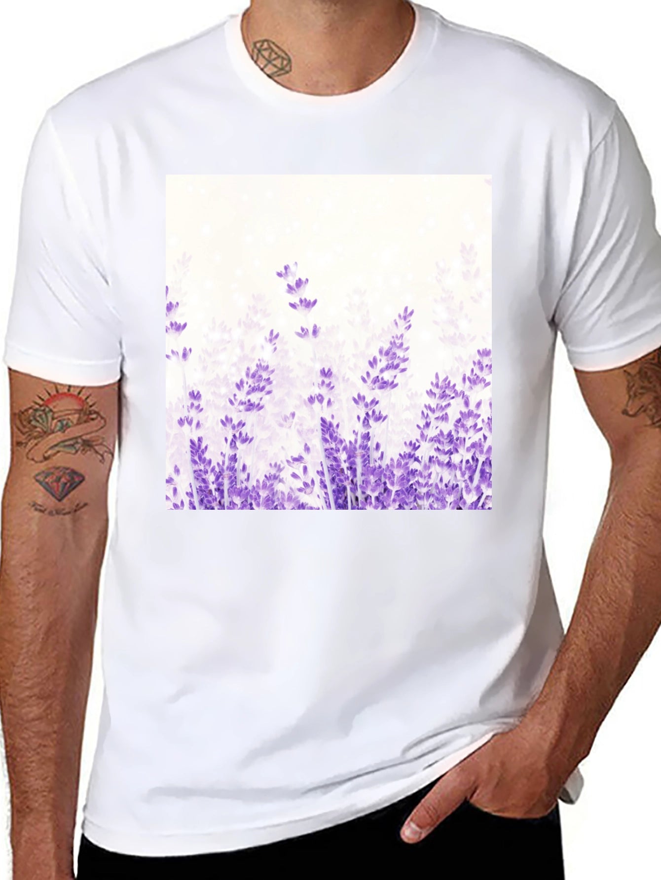 Floral Lavender Graphic T-Shirt - Black