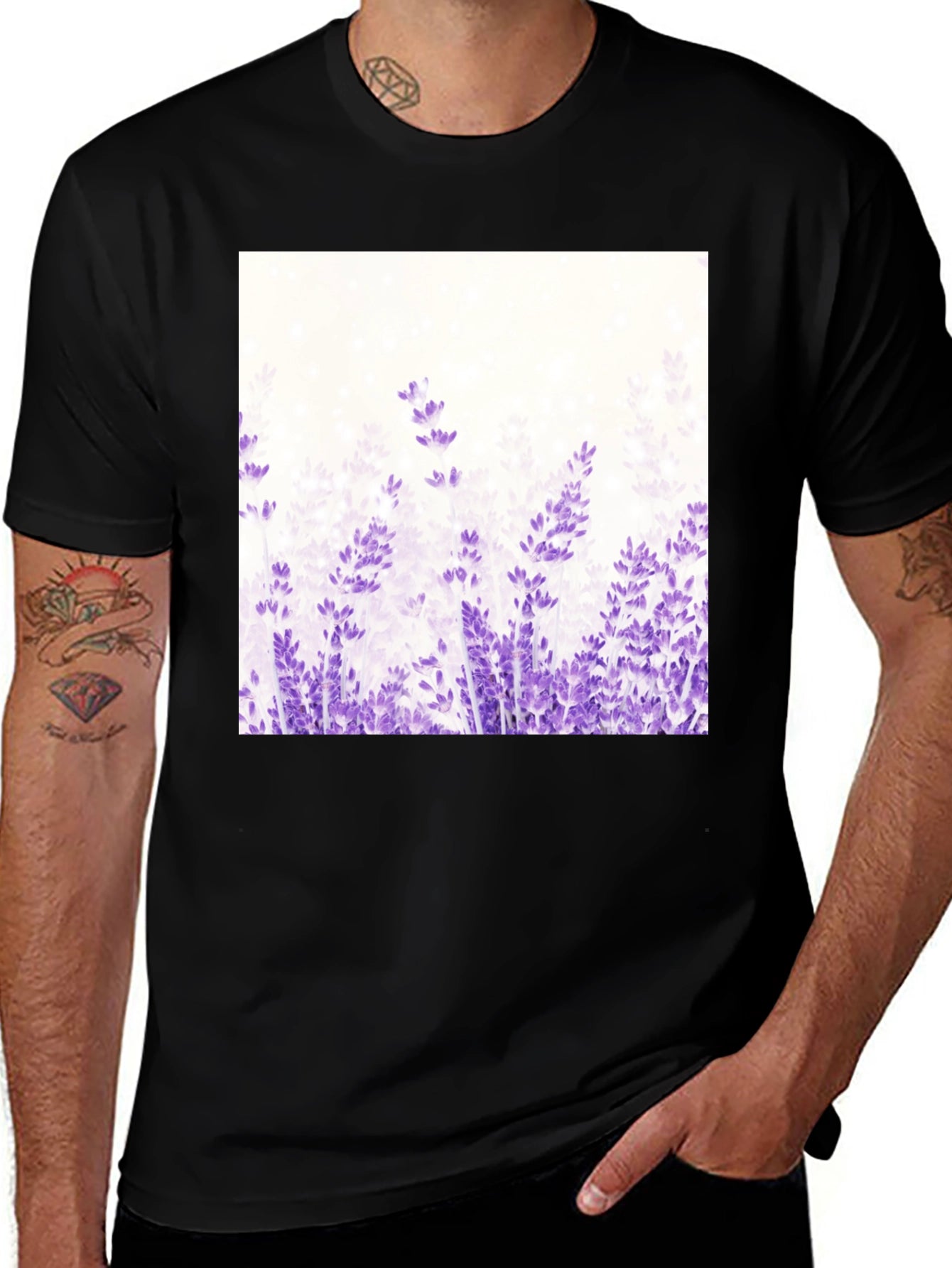 Floral Lavender Graphic T-Shirt - Black